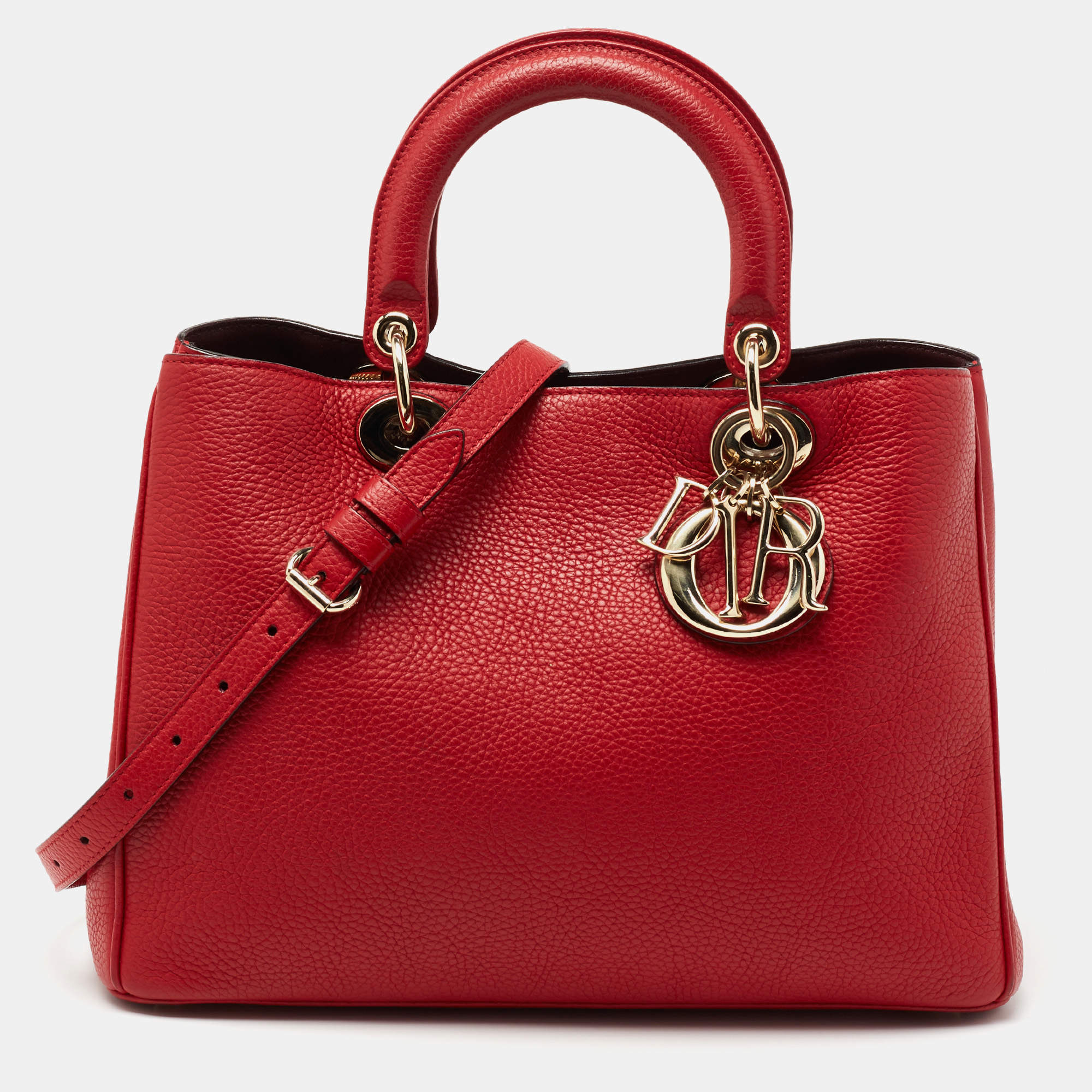 Pre Owned Dior Red Leather Medium Diorissimo Tote