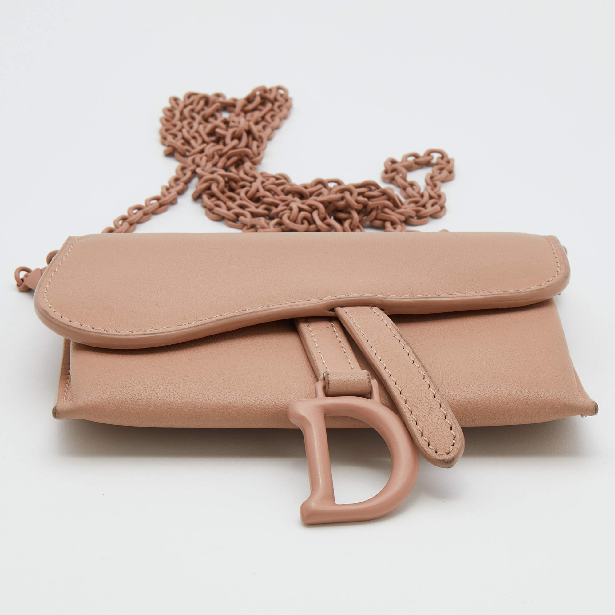 Dior Pink Leather Ultra Matte Nano Saddle Chain Pouch