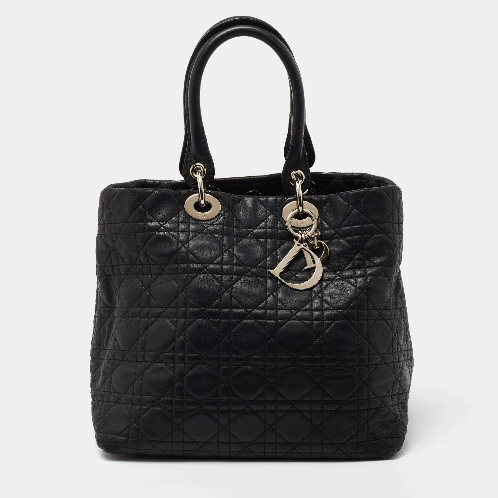 Pre Owned Dior Black Cannage Leather Soft Lady Dior Tote