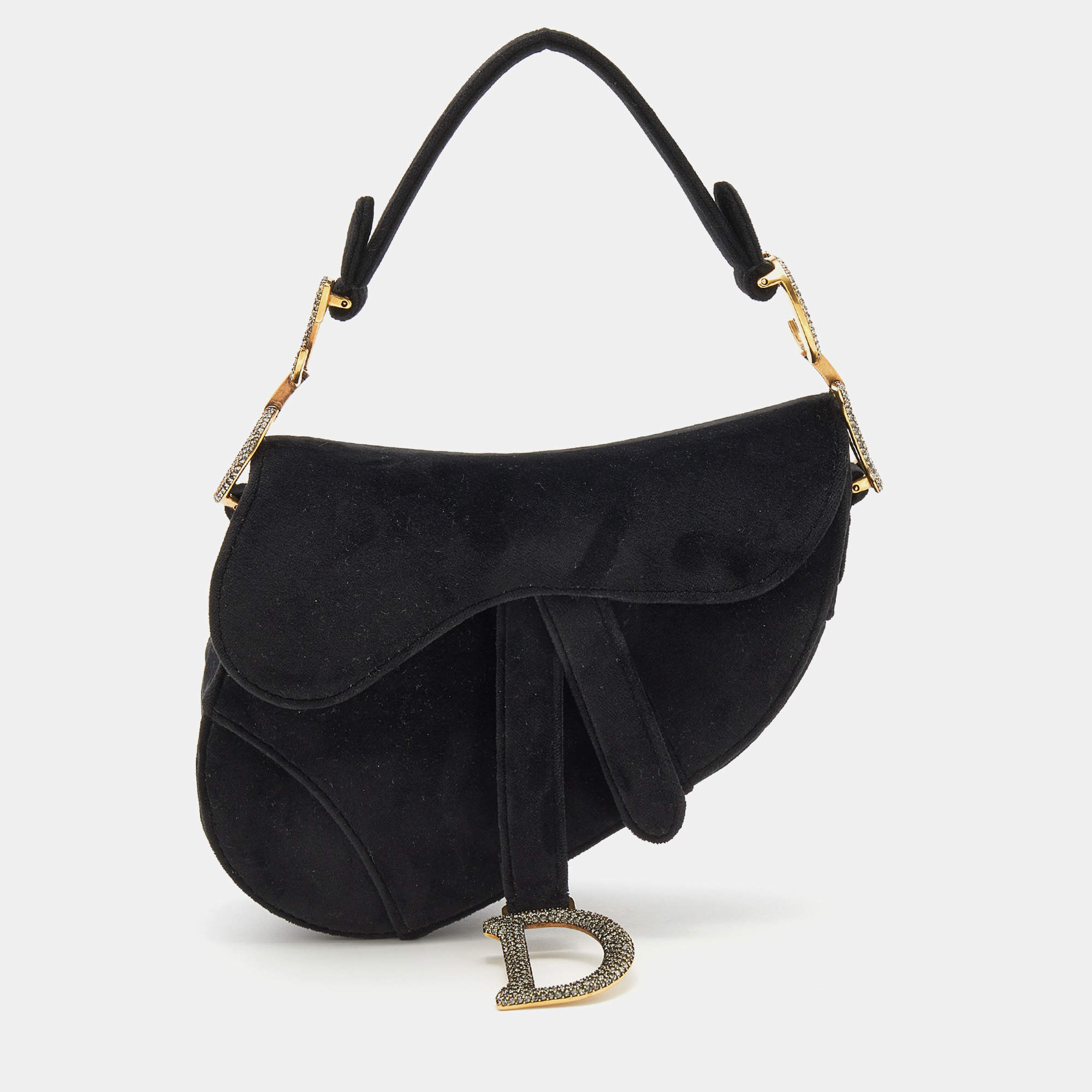 Pre Owned حقيبة سادل ديور ساتان أزرق بشعار الماركة مزخرف بالكريستال ميني 