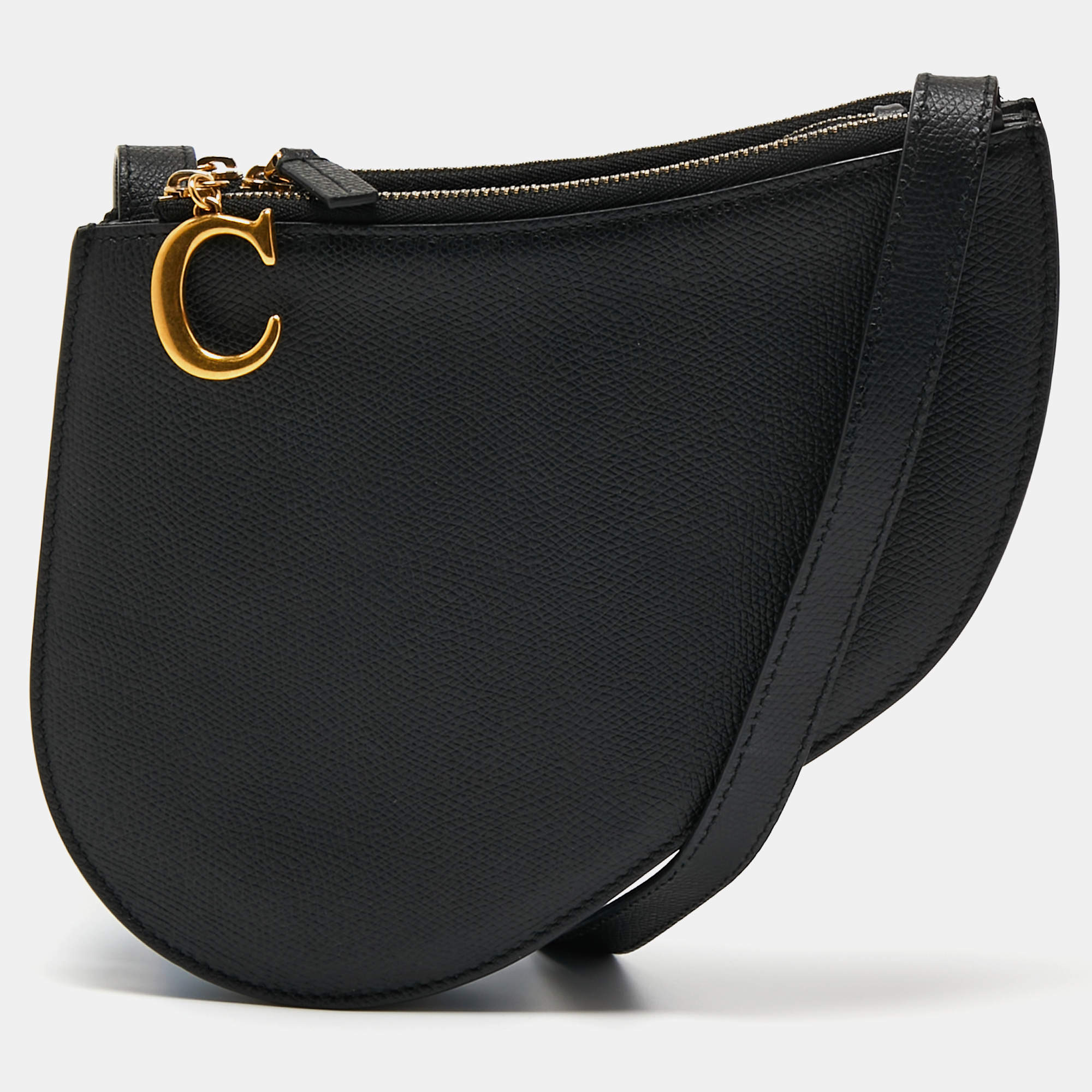 Pre Owned Dior Black Leather Saddle Triple Zip Crossbody Bag