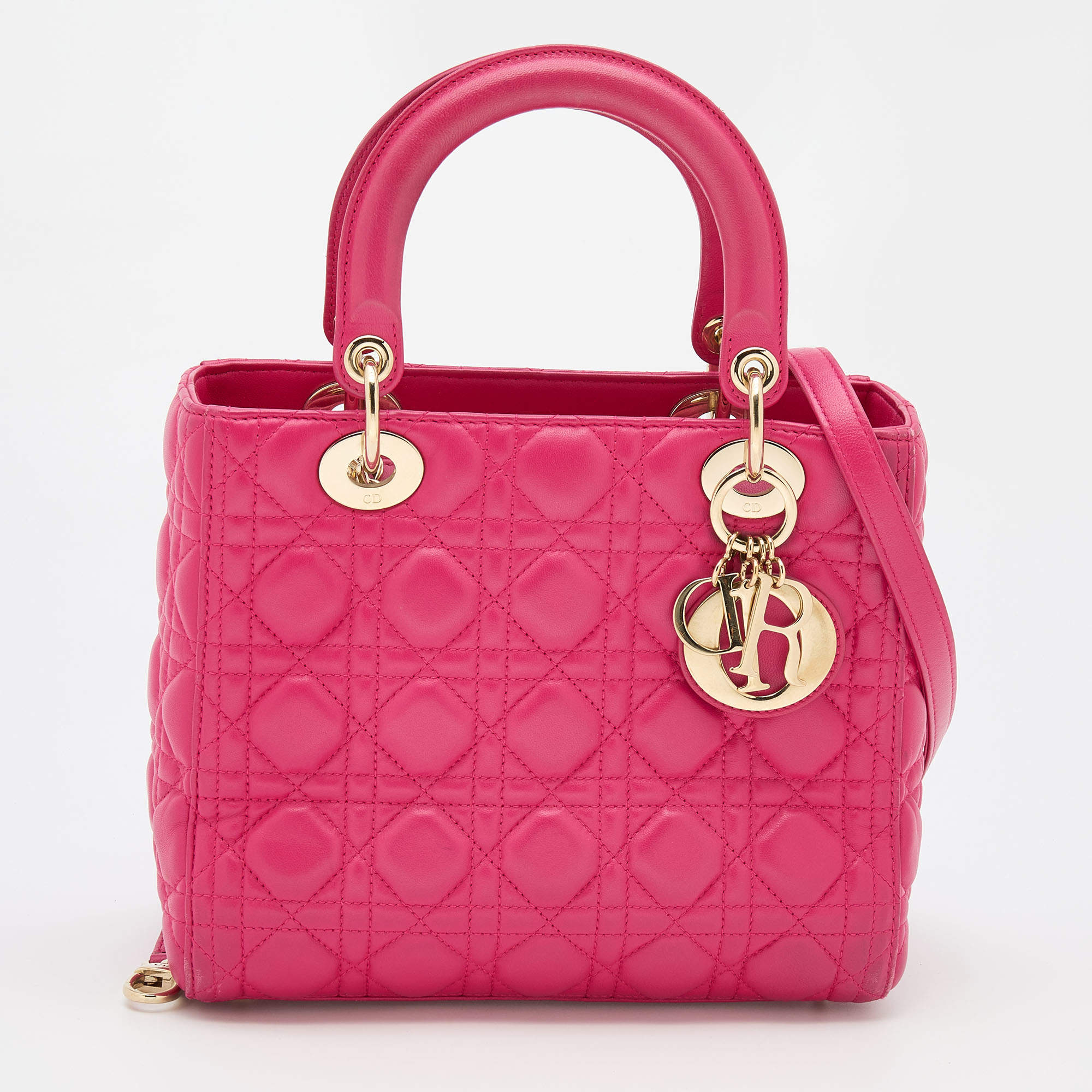 Dior Pink Cannage Leather Medium Lady Dior Tote