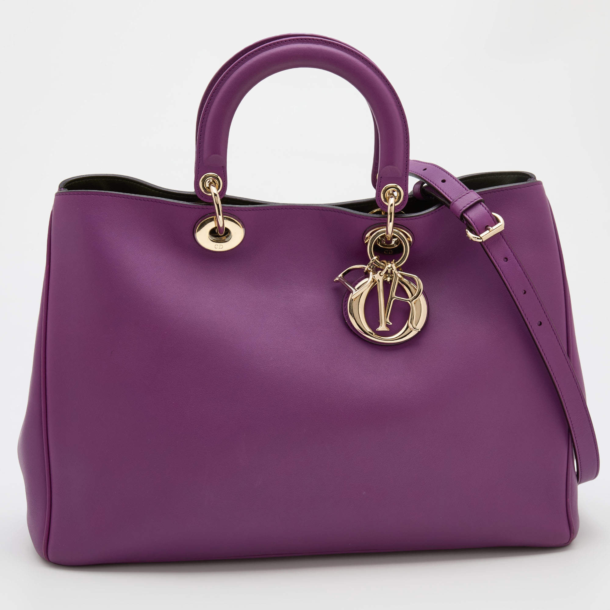 Pre Owned Dior Purple Leather Large Diorissimo Shopper Tote
