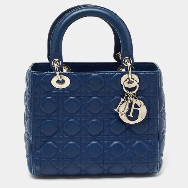 Dior Blue Cannage Quilted Leather Medium Lady Dior Tote