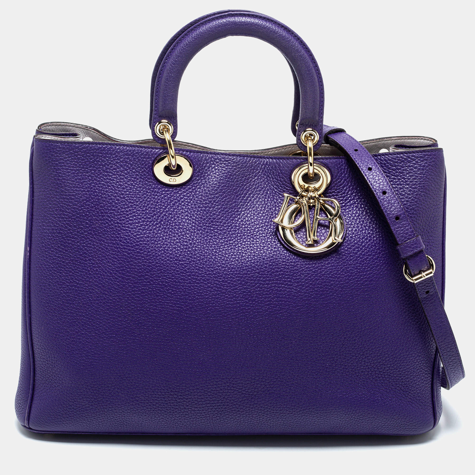 Pre Owned Dior Purple Leather Large Diorissimo Shopper Tote