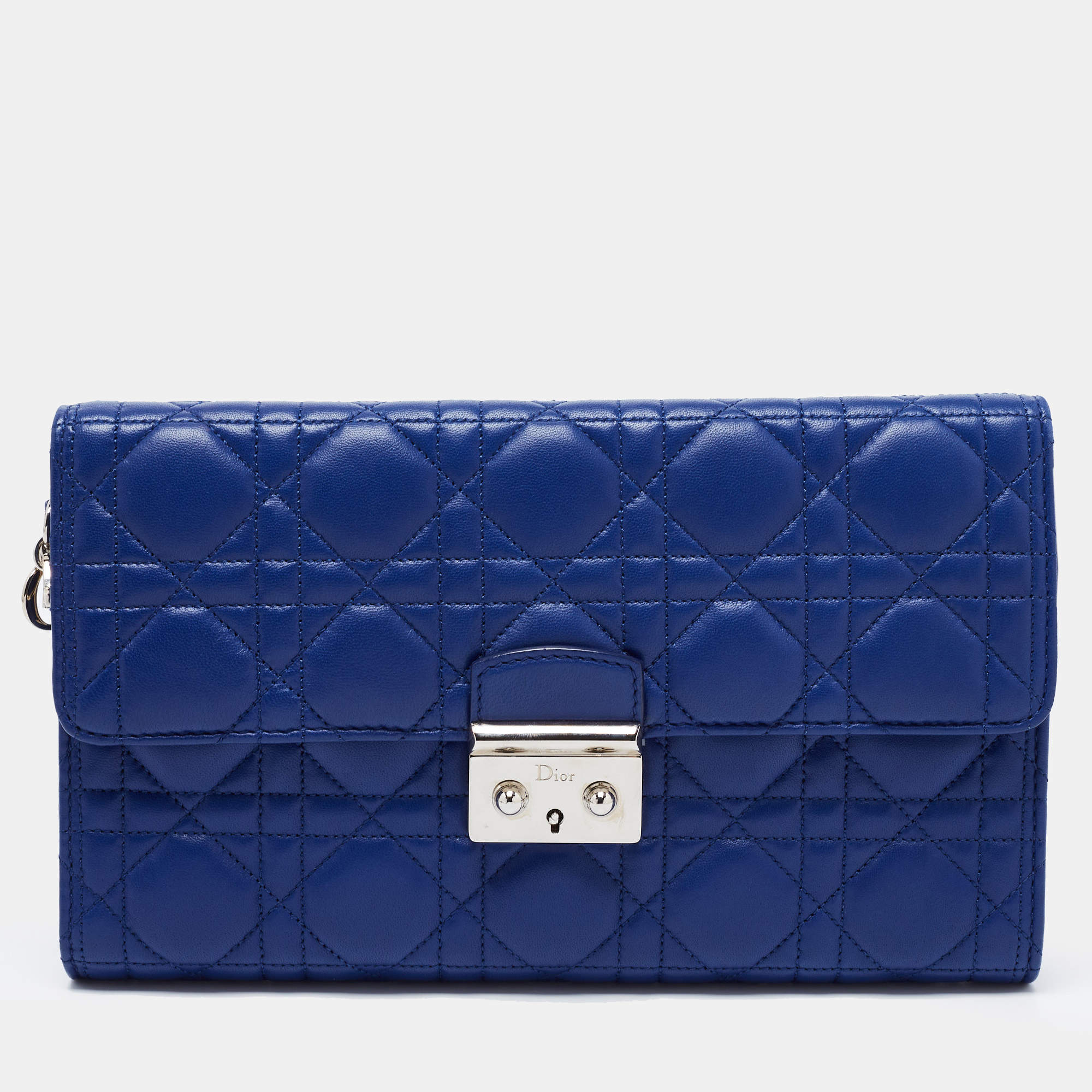 Pre Owned Dior Blue Cannage Leather Rendezvous Continental Wallet