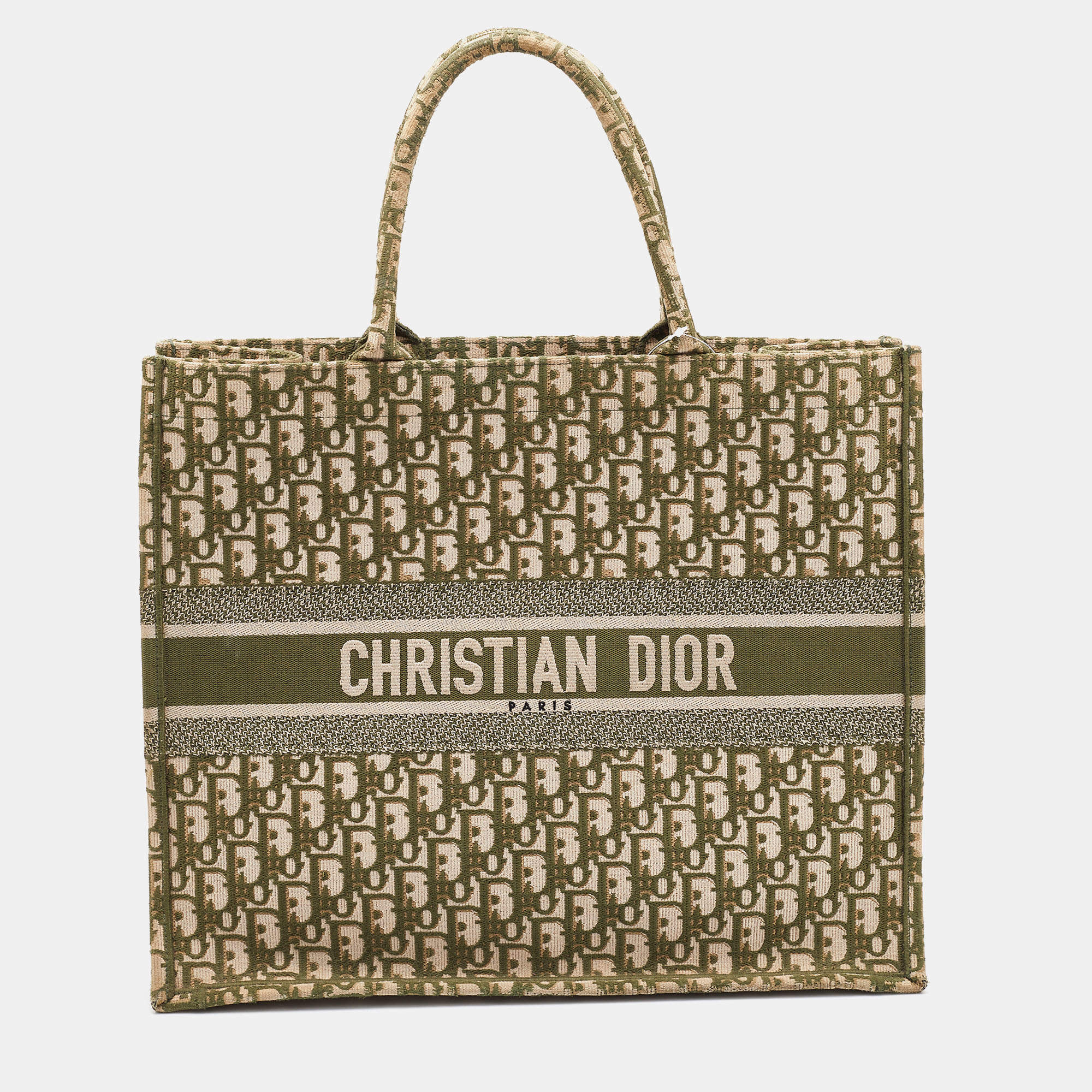 Pre Owned Dior Olive Green Oblique Canvas Large Book Tote