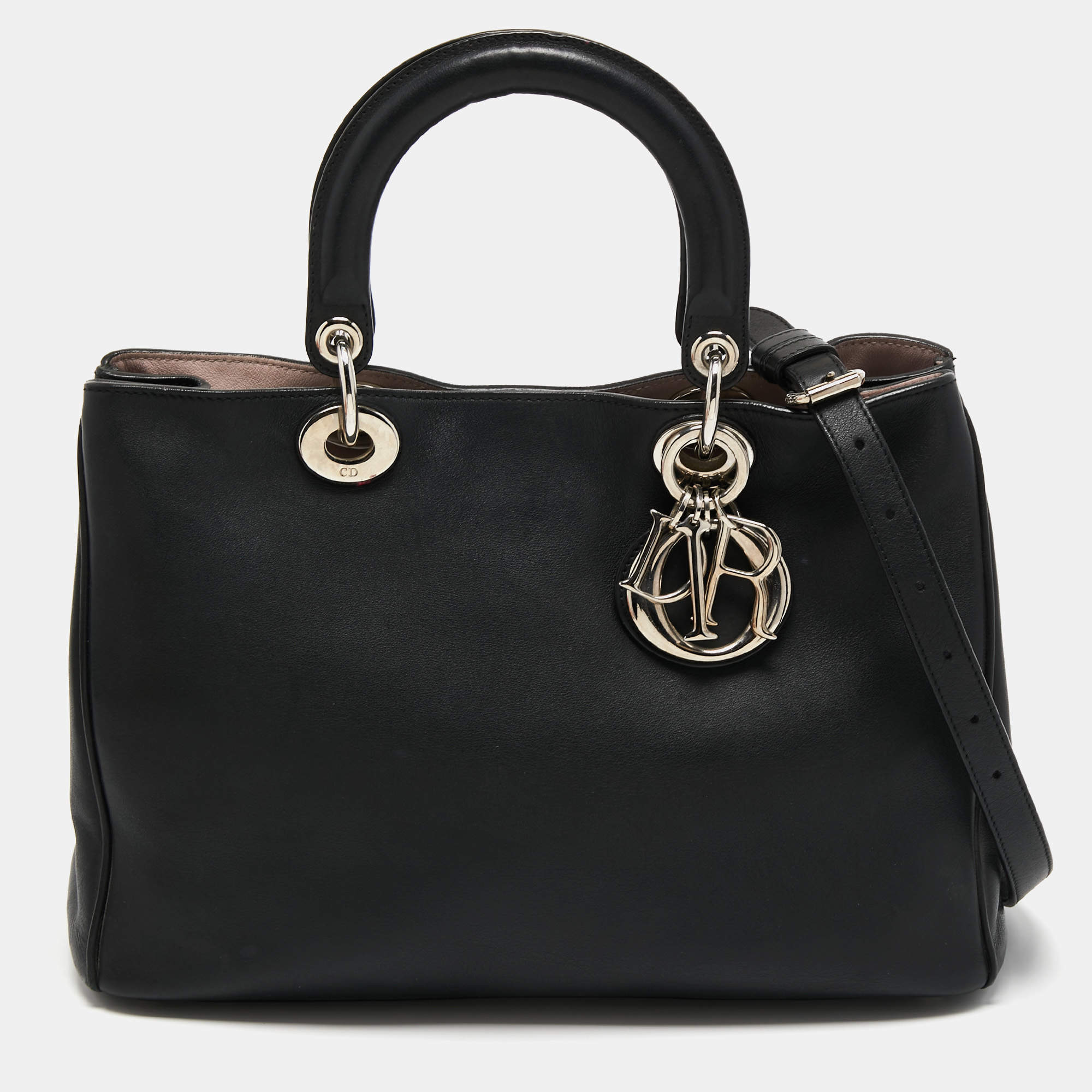 Dior Black Leather Medium Diorissimo Tote