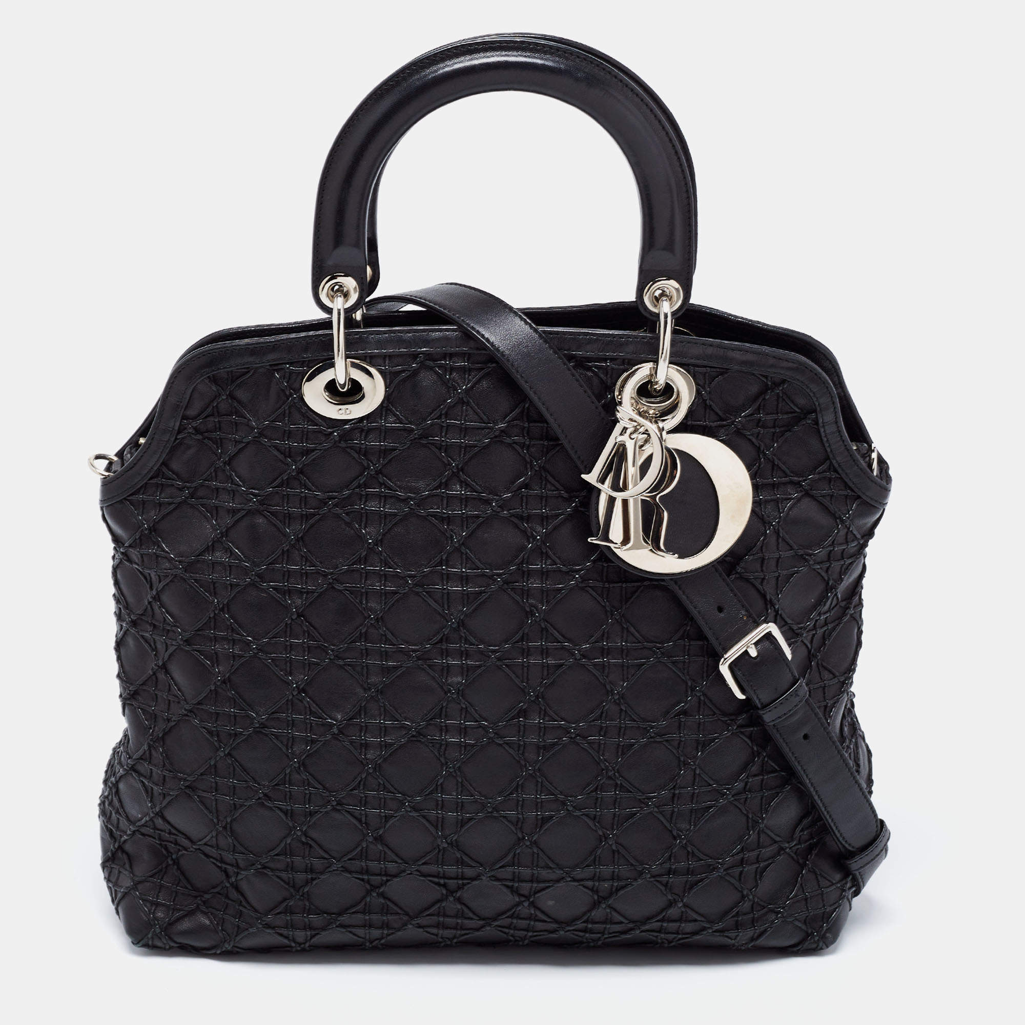 Pre Owned Dior Black Cannage Leather Lady Dior Tote
