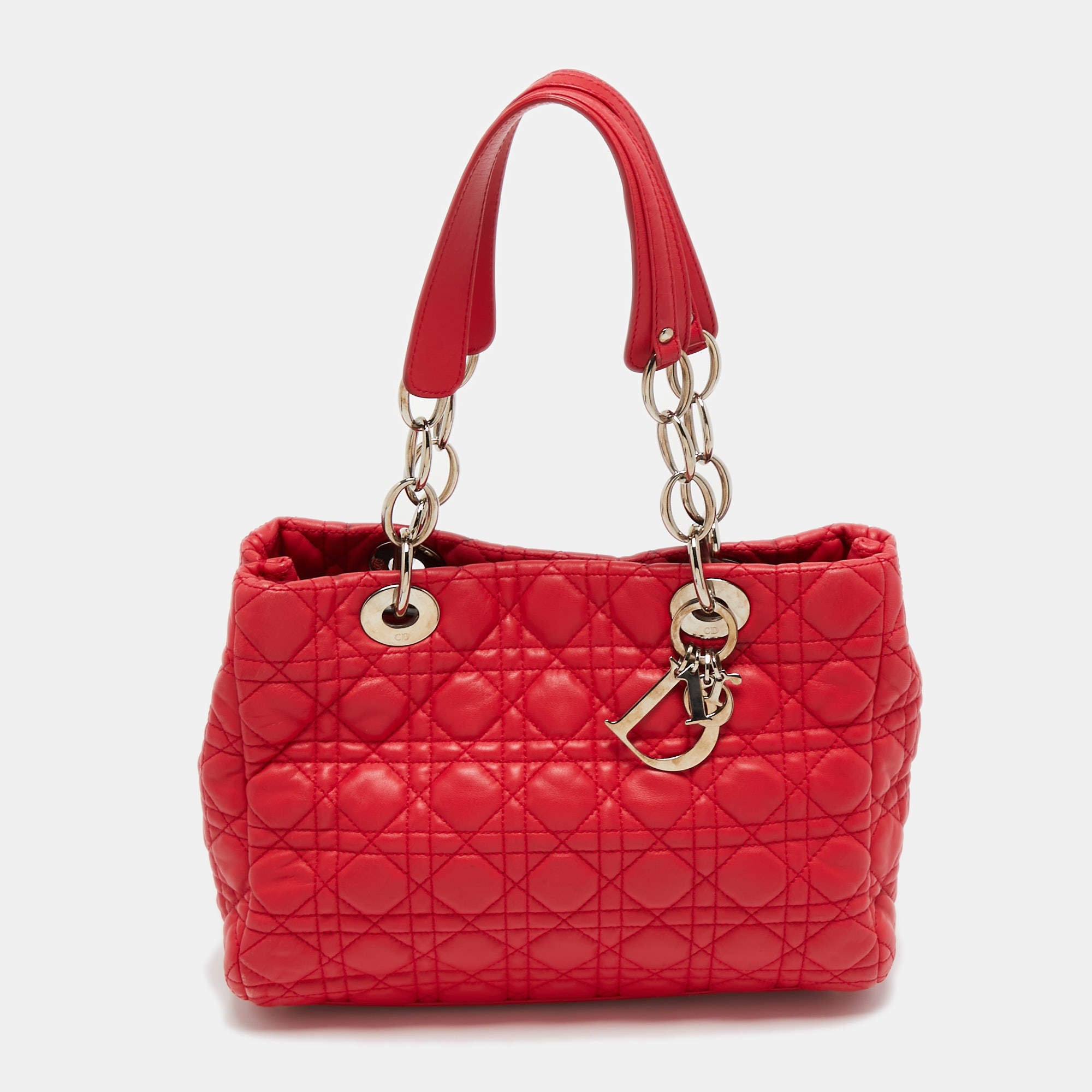 Pre Owned Dior Red Quilted Leather Lady Dior Tote