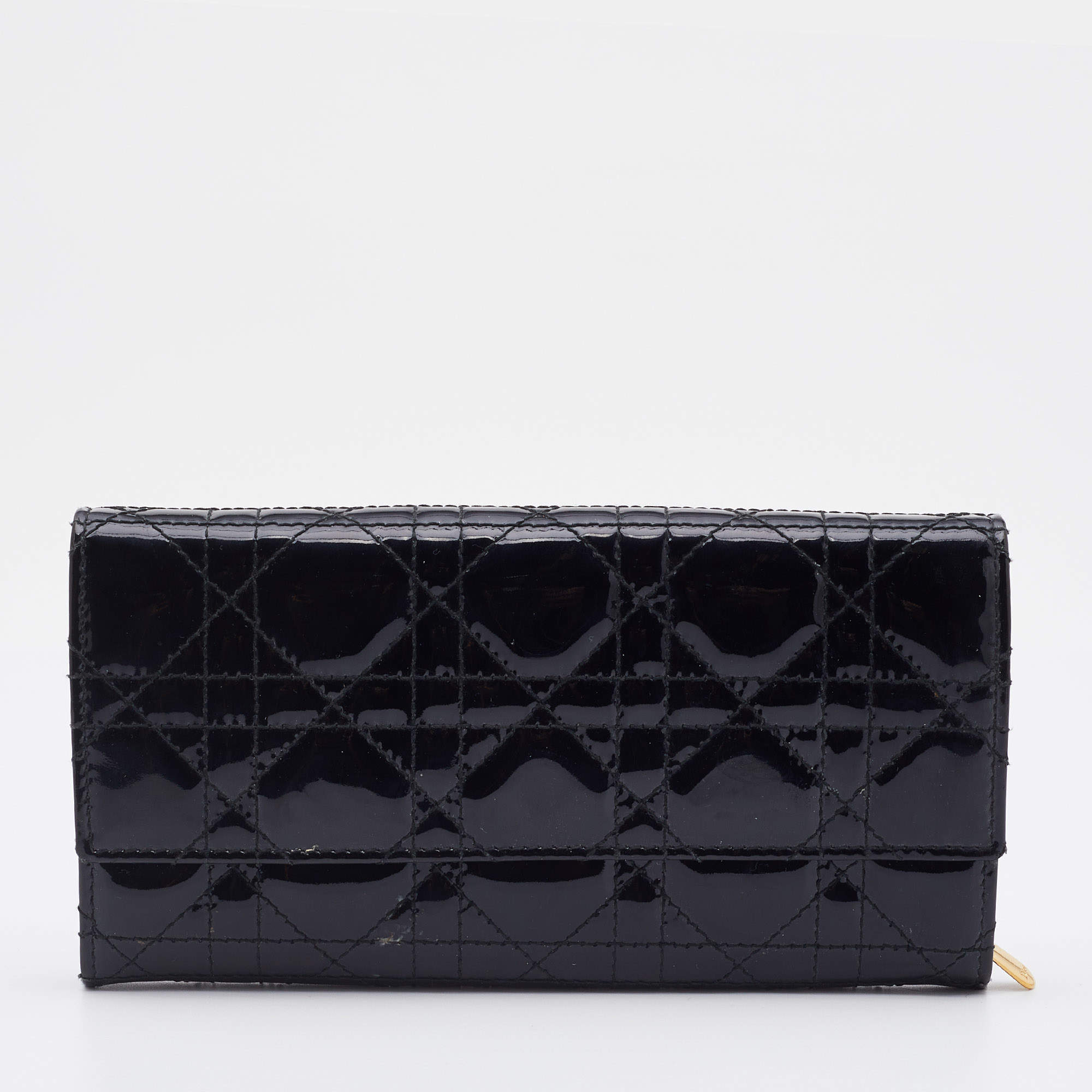Pre Owned Dior Black Cannage Patent Leather Lady Dior Wallet 