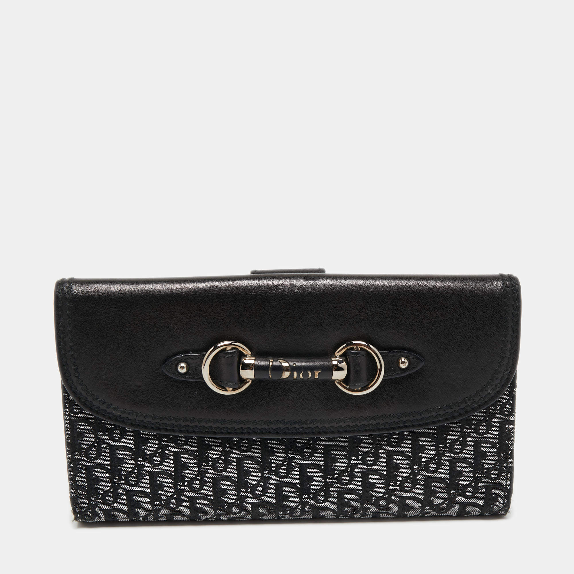 Pre Owned Dior Black/Silver Oblique Canvas and Leather Clutch