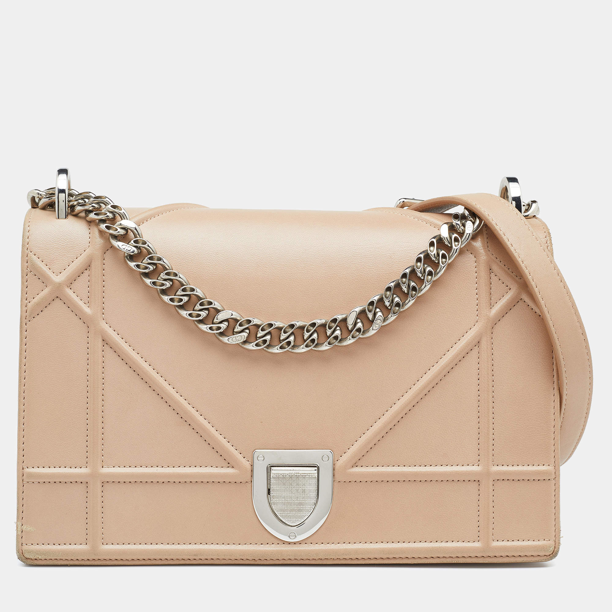 Pre Owned Dior Beige Leather Medium Diorama Shoulder Bag