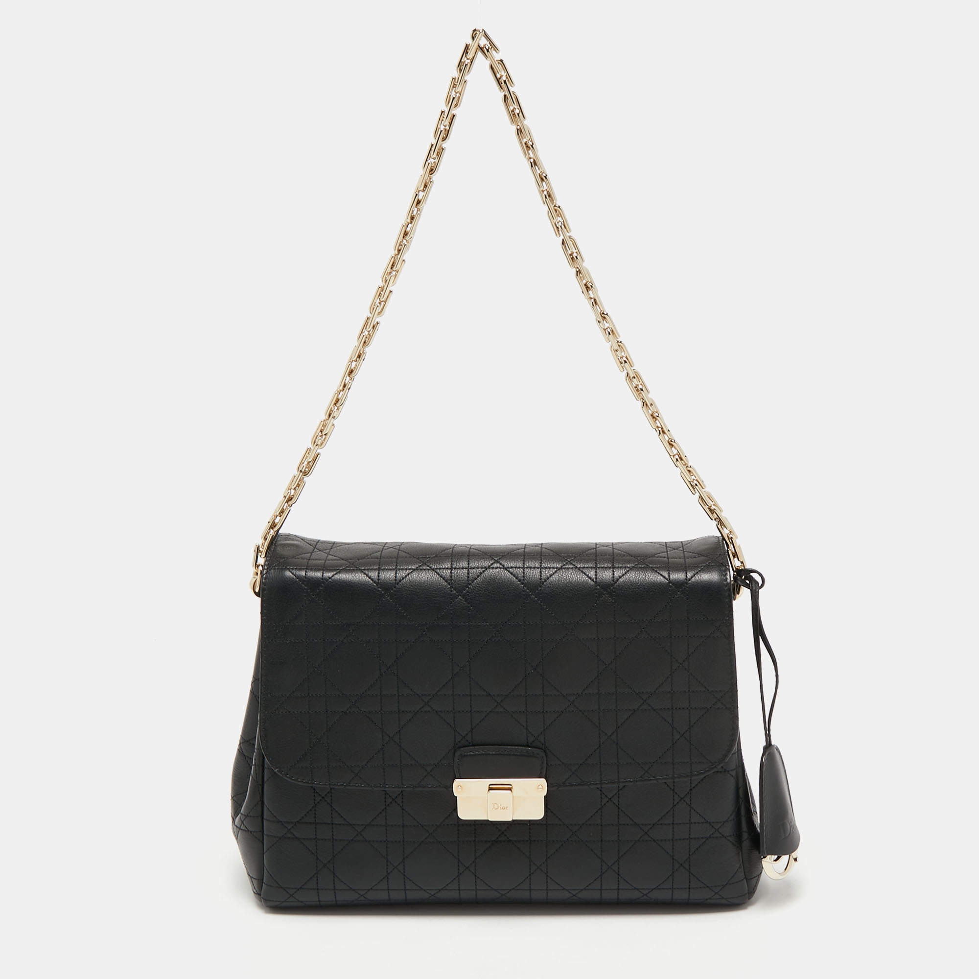 Pre Owned Dior Black Cannage Leather Large Diorling Shoulder Bag