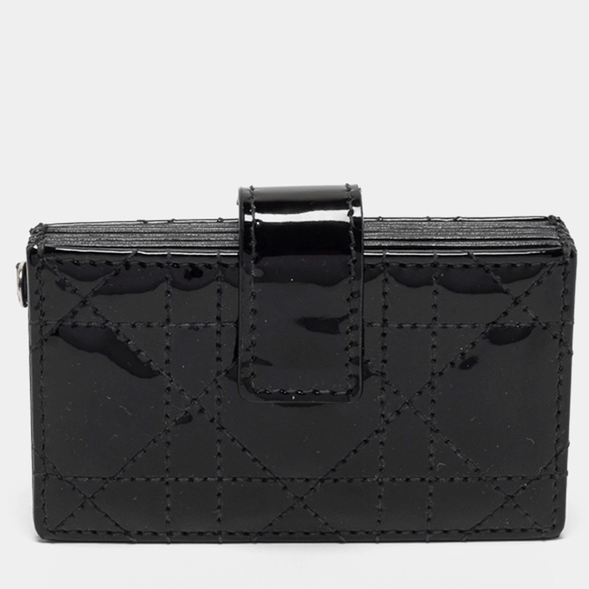 Pre Owned Dior Black Cannage Patent Leather Lady Dior 5 Gusset Card Holder