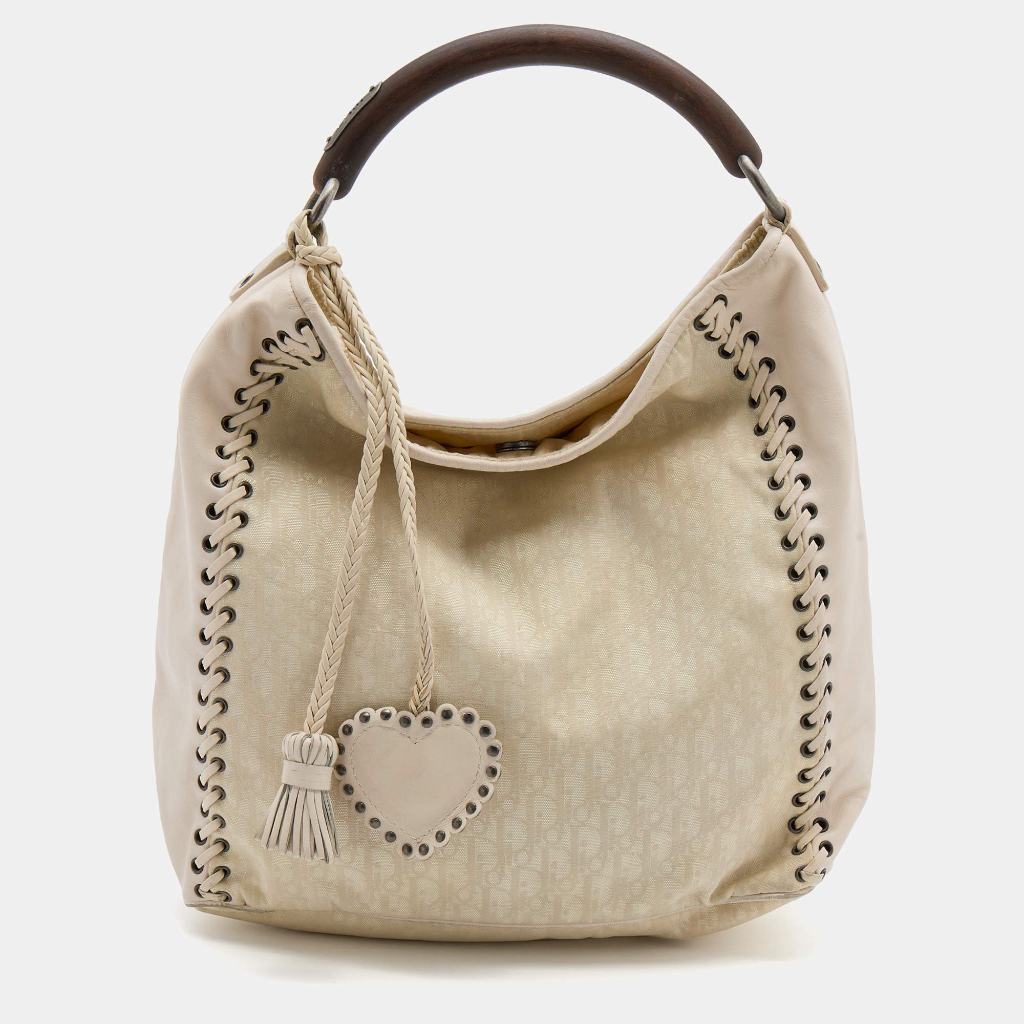 مملوكة مسبقًا Dior Cream Oblique Canvas and Leather Ethnic Hobo
