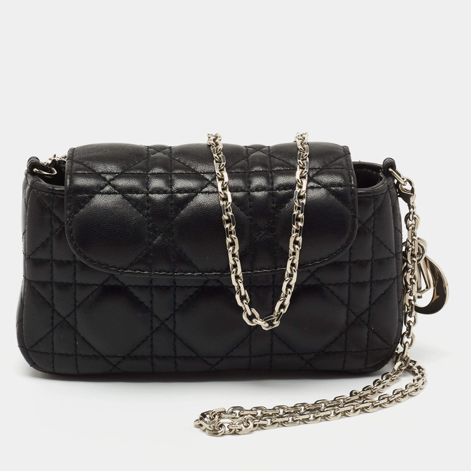 Dior Black Cannage Leather Lady Dior Mini Flap Chain Crossbody Bag Dior