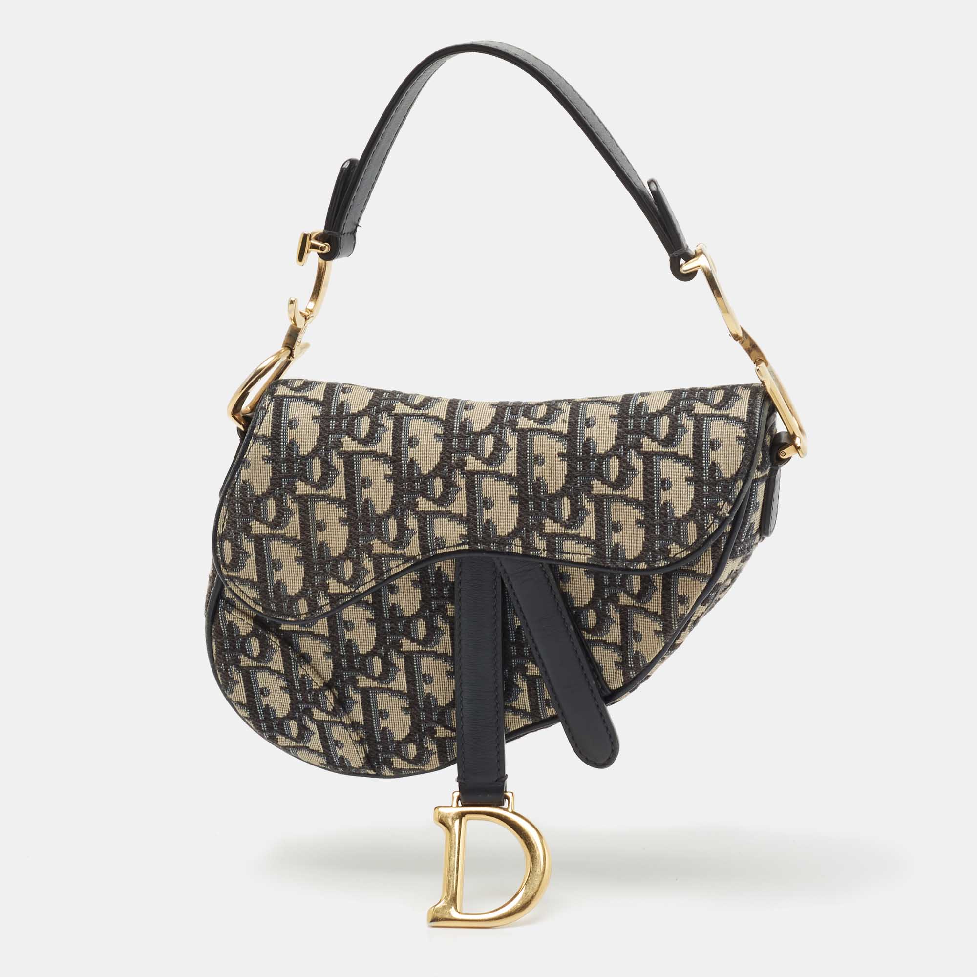Pre Owned Dior Blue Diorissimo Canvas and Leather Mini Saddle Shoulder Bag