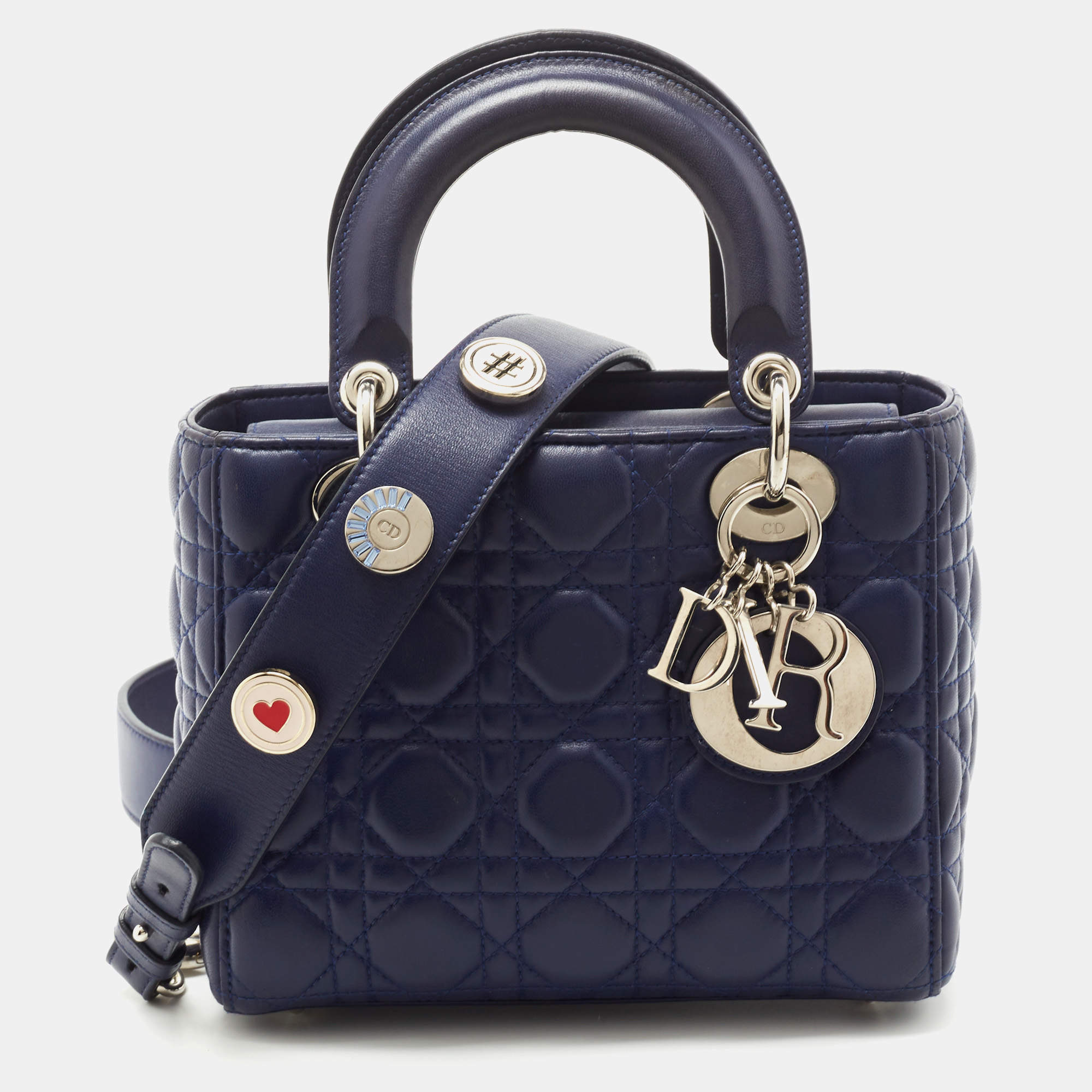 Pre Owned Dior Blue Cannage Leather Small My Lady Dior Tote