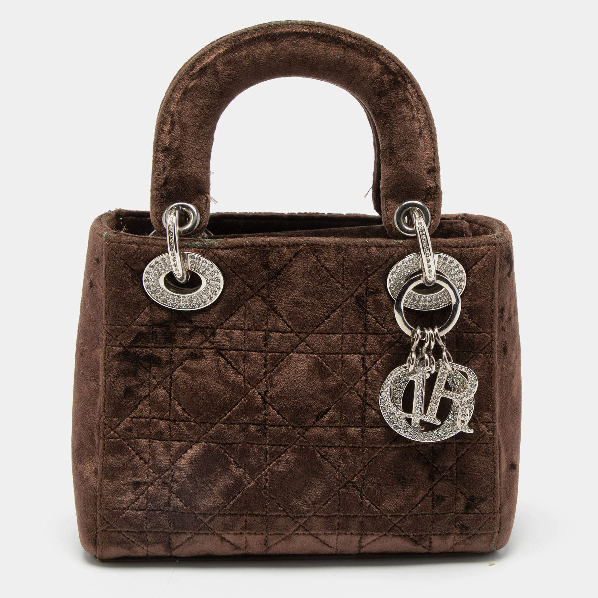 Pre Owned Dior Brown Velvet Mini Lady Dior Tote