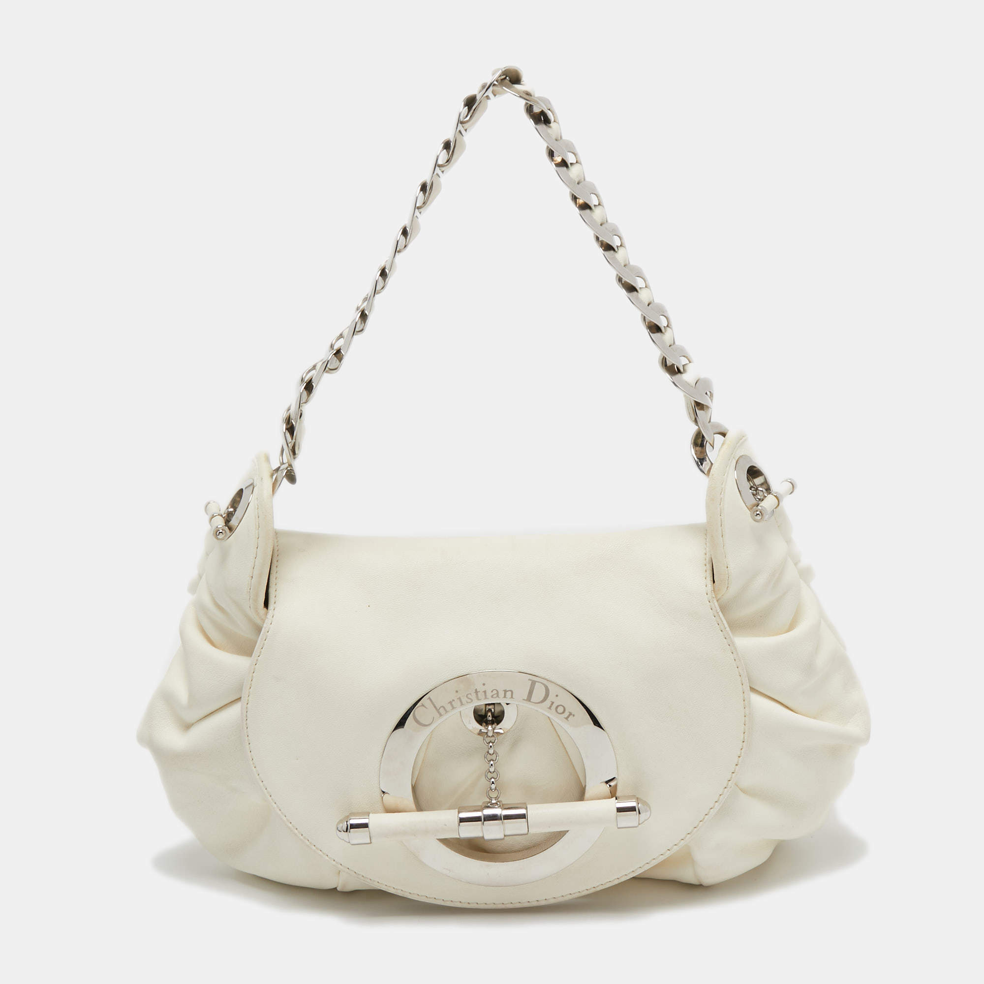 Dior White Leather Jazz Club Shoulder Bag