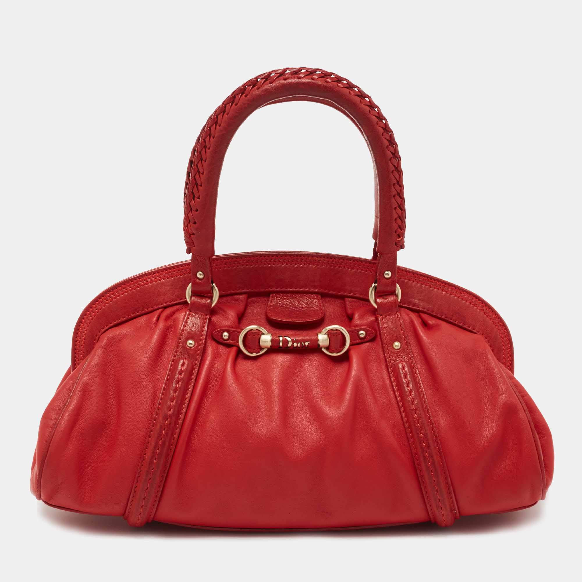 Pre Owned Dior Red Leather My Dior Frame Satchel