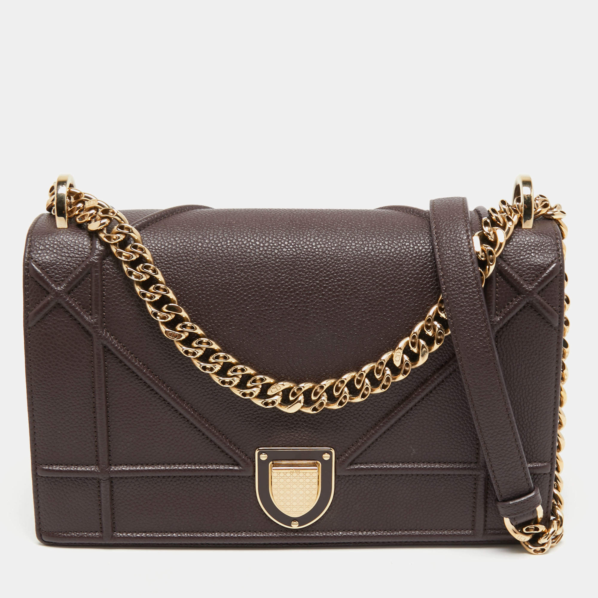 Pre Owned Dior Plum Leather Medium Diorama Flap Shoulder Bag