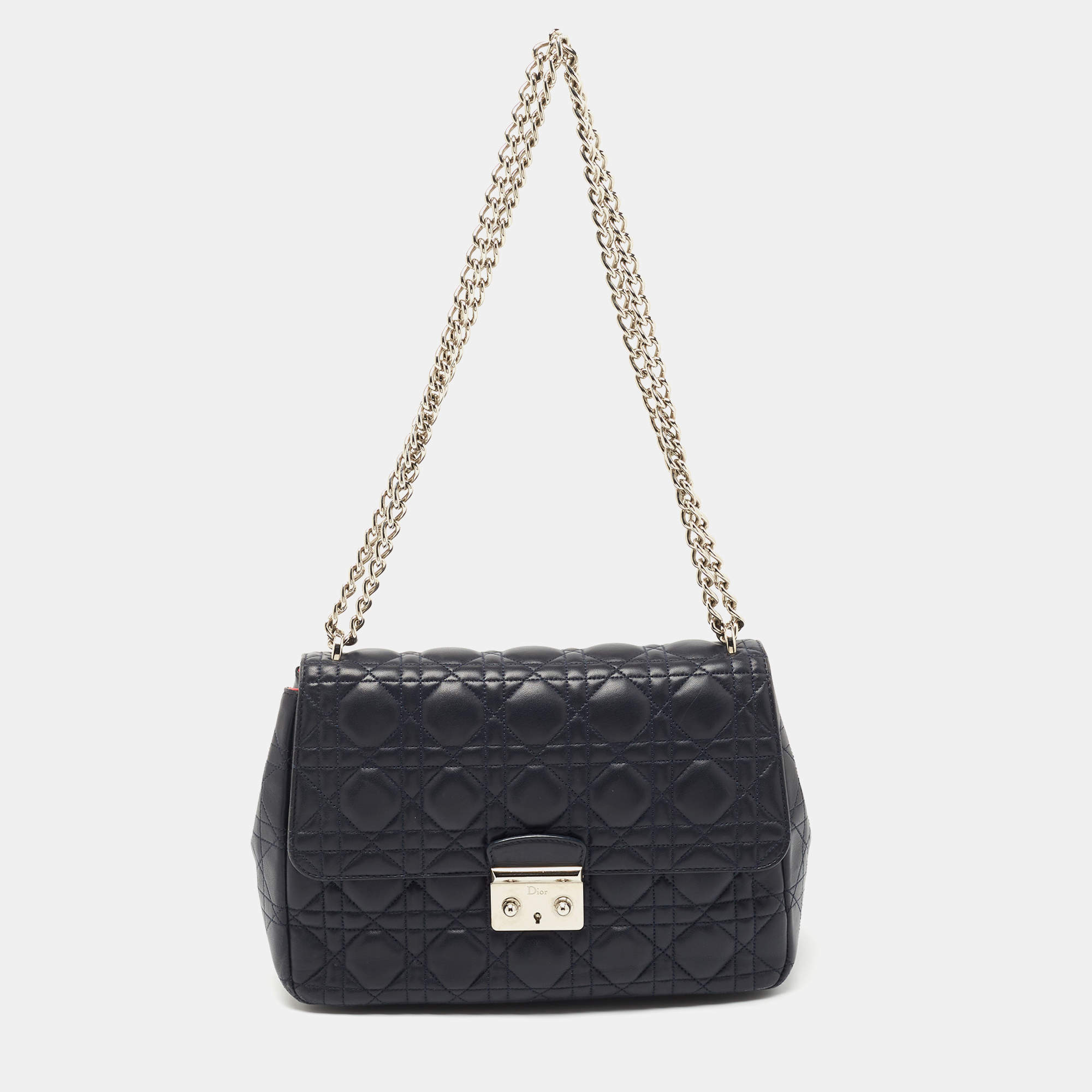 Pre Owned Dior Dark Blue Cannage Leather Miss Dior Medium Flap Bag