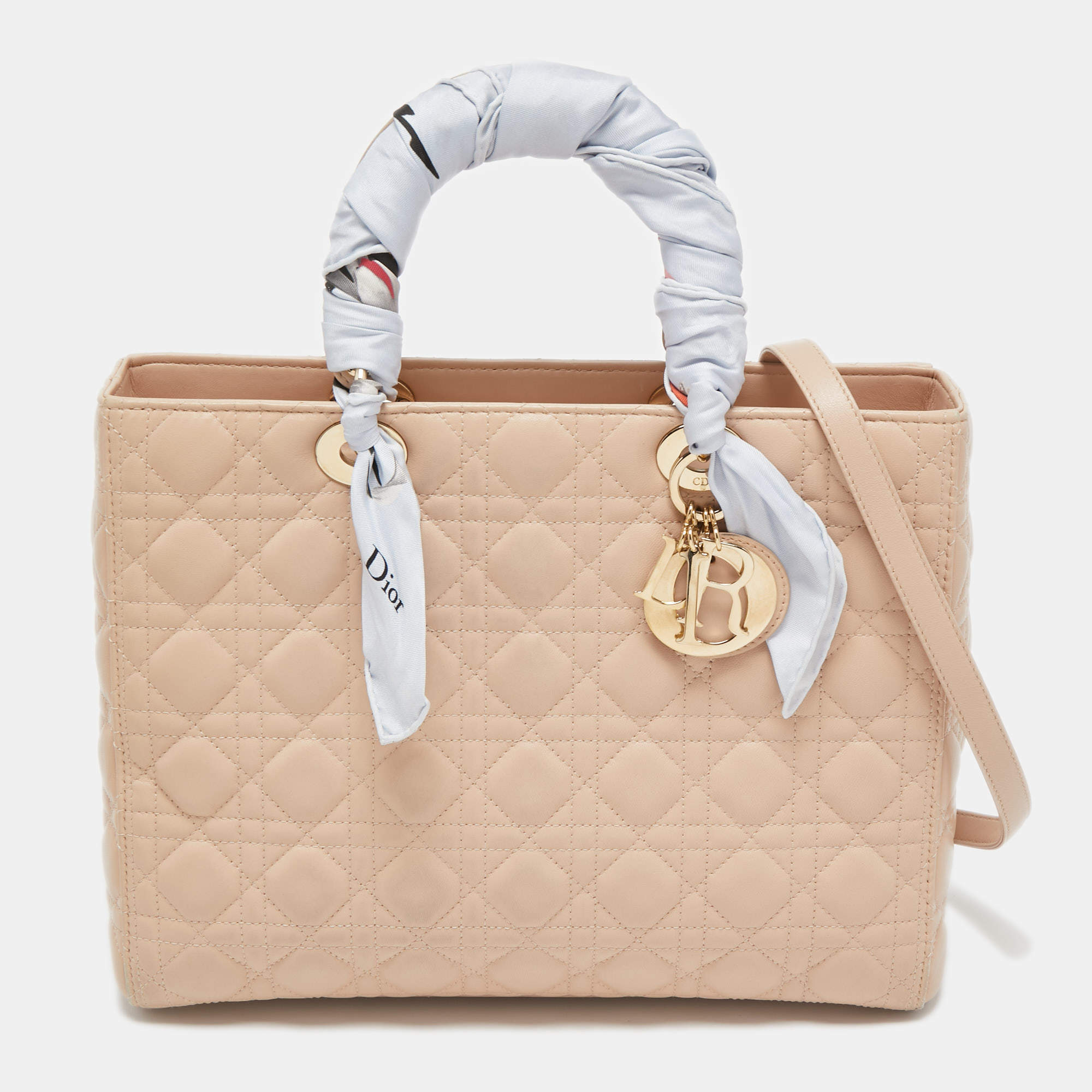 Dior Pink Cannage Leather Large Lady Dior Tote