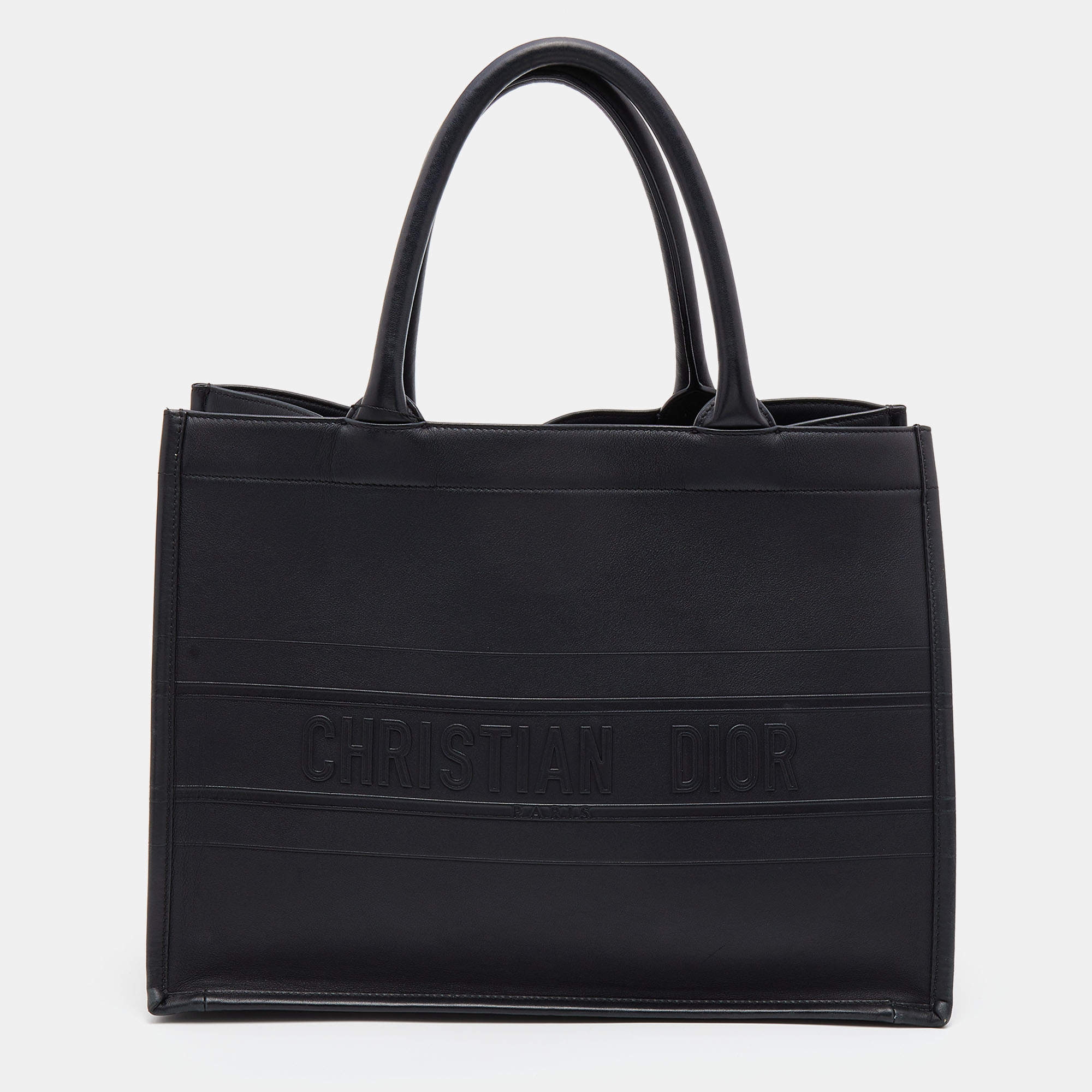 Pre Owned Dior Black Embossed Leather Medium Book Tote