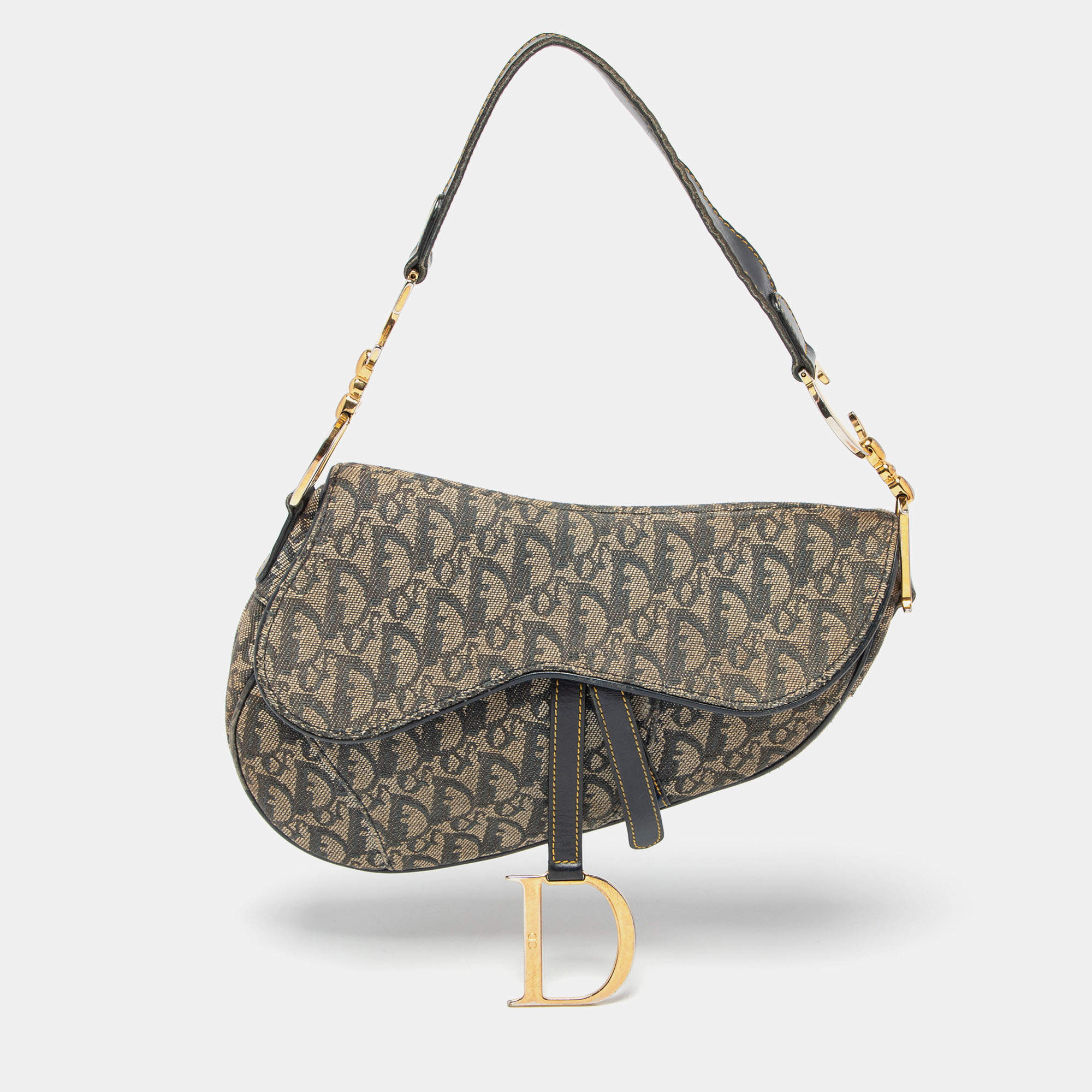 Dior Blue Oblique Denim and Leather Saddle Bag