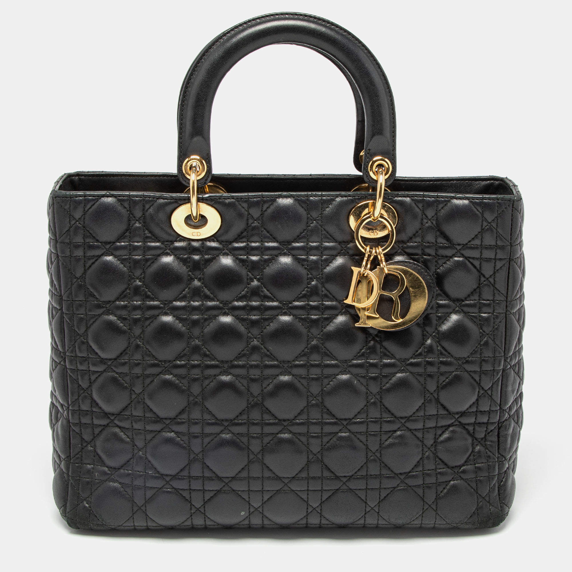 Dior Black Cannage Leather Large Lady Dior Tote