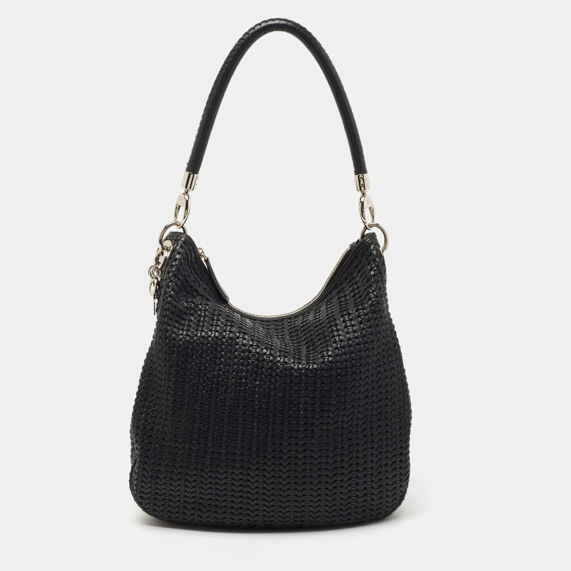 Pre Owned Dior Black Woven Leather hobo