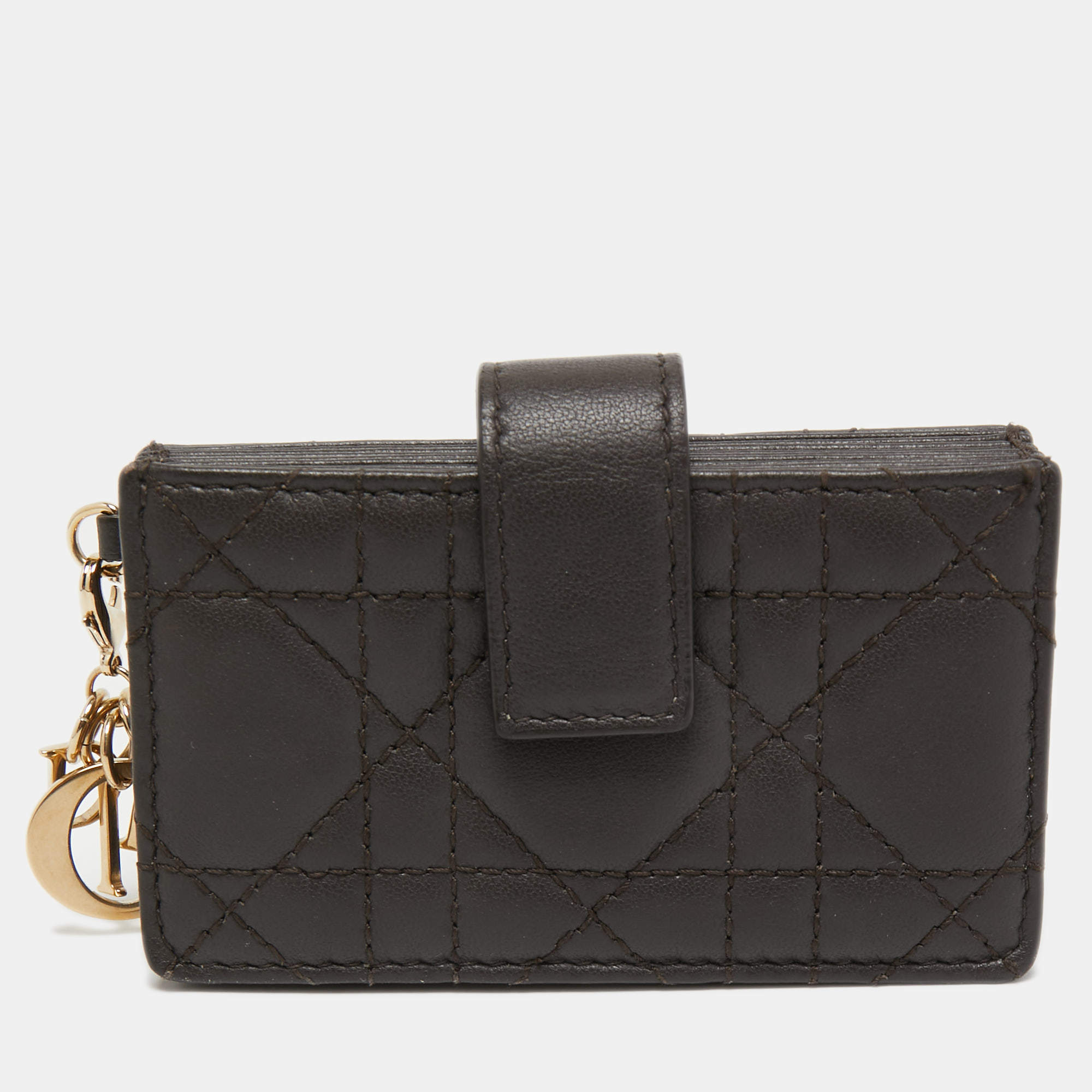 Pre Owned Dior Dark Grey Cannage Leather 5 Gusset Card Holder