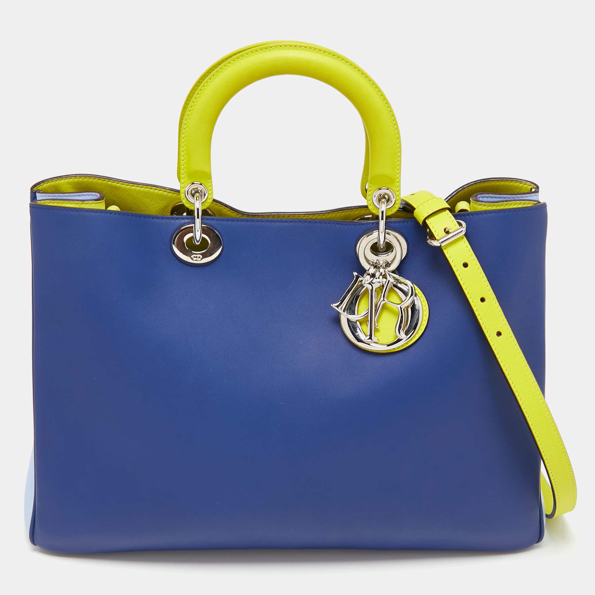 Pre Owned Dior Tri Color Leather Large Diorissimo Shopper Tote