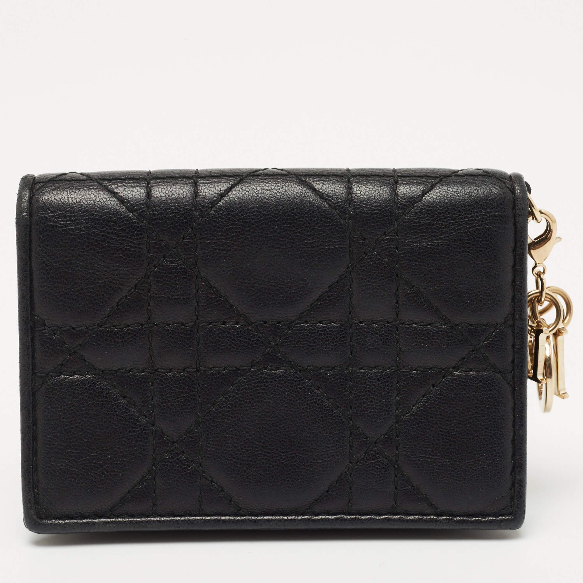 Pre Owned Dior Black Cannage Leather Mini Lady Dior Card Case
