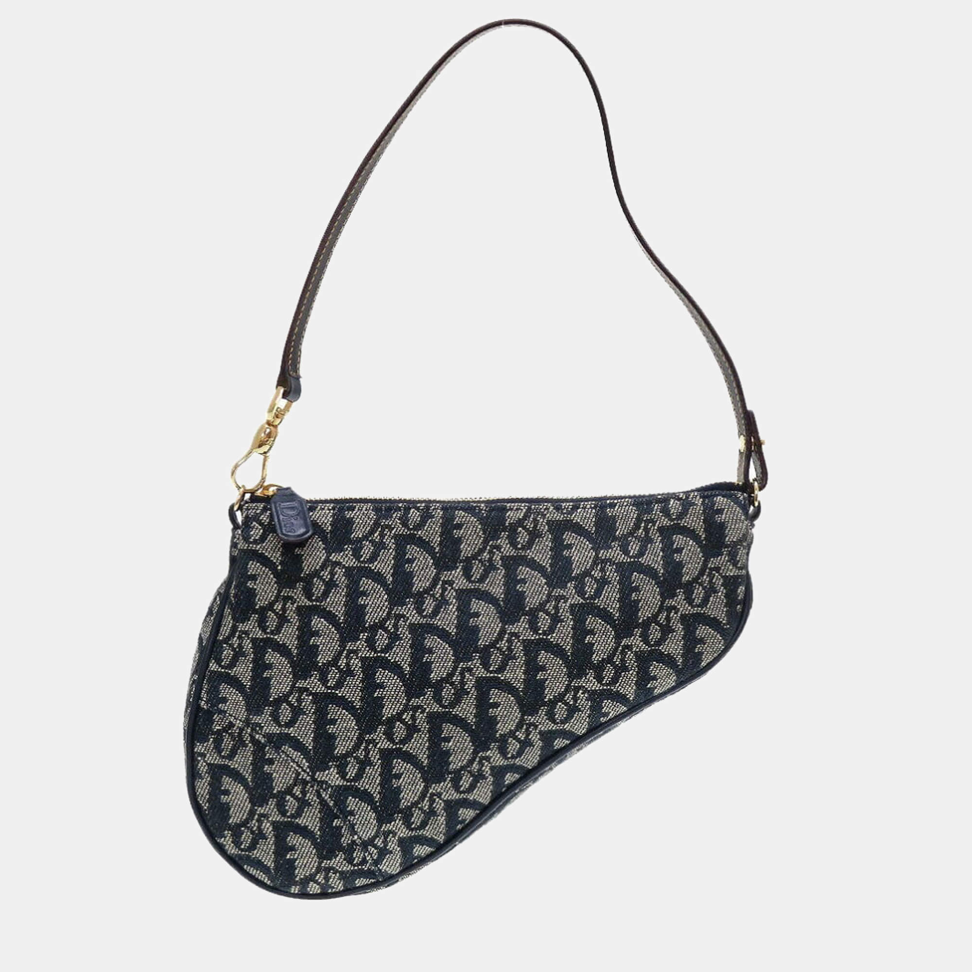 Dior Navy Blue Canvas Saddle Clutch Bag 