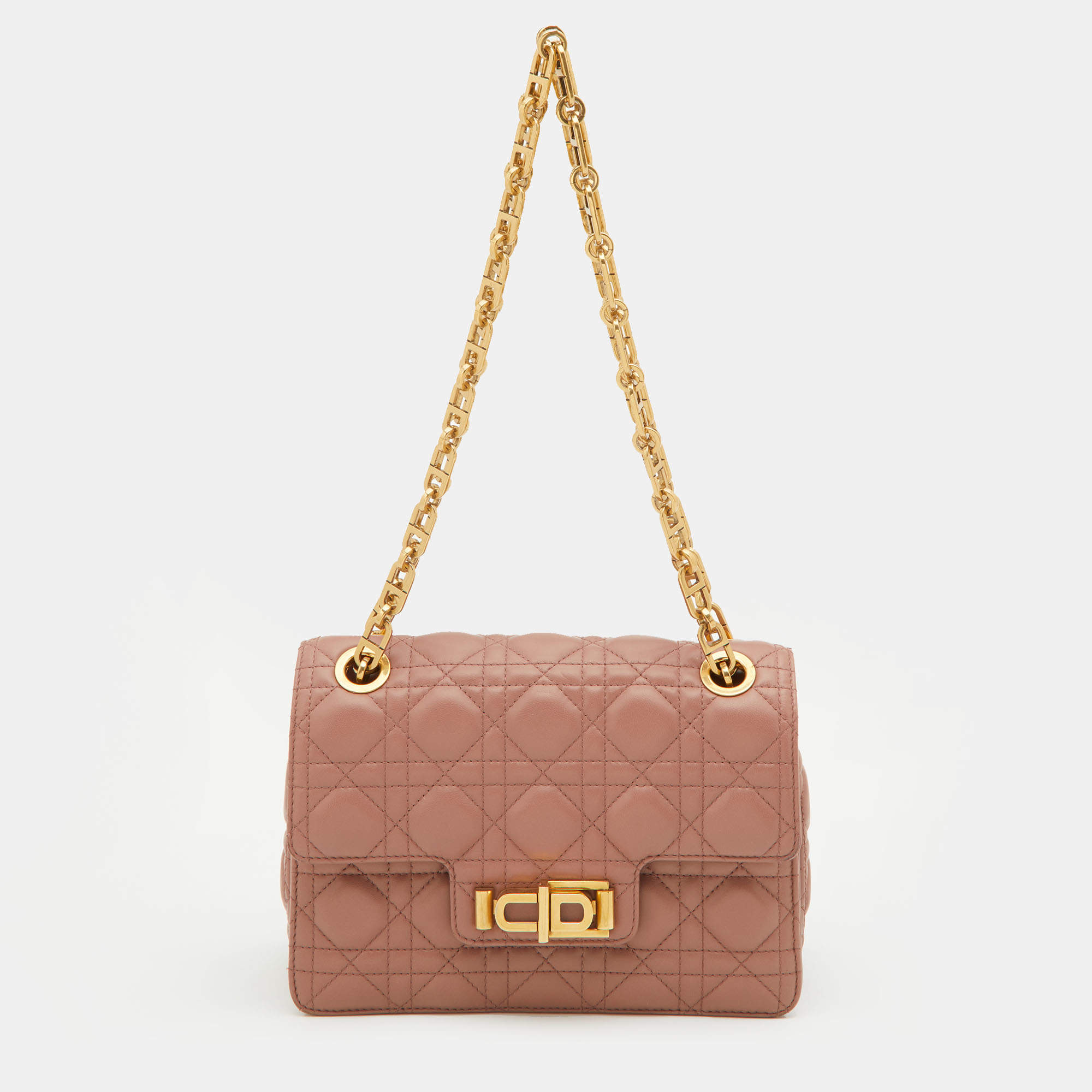 Pre Owned Dior Dark Beige Cannage Leather Miss Dior CD Logo Lined Flap Bag