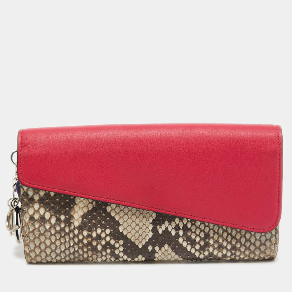 Pre Owned Dior Multicolor Python and Leather Diorissimo Rencontre Wallet