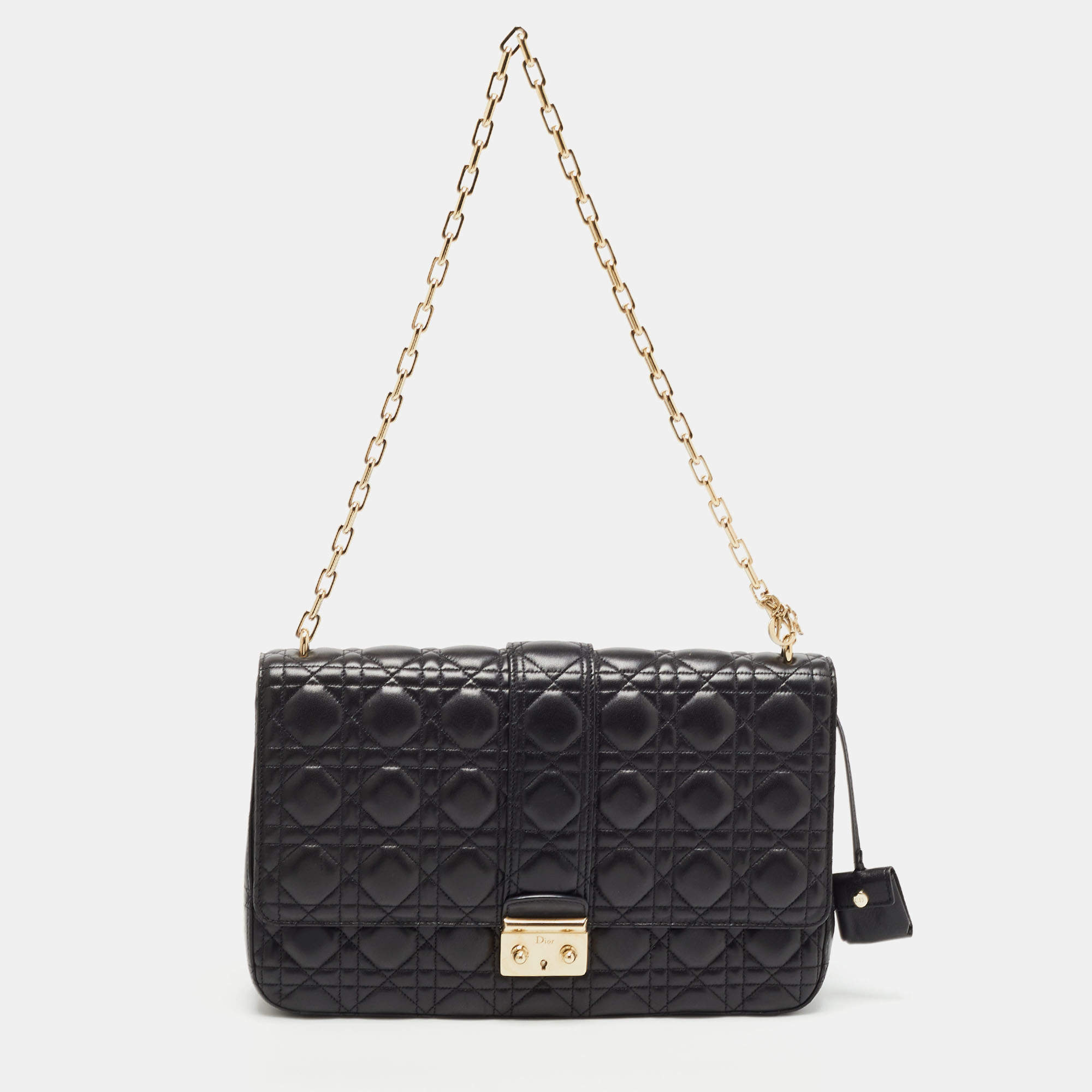 Pre Owned Dior Black Cannage Leather Large Miss Dior Flap Bag