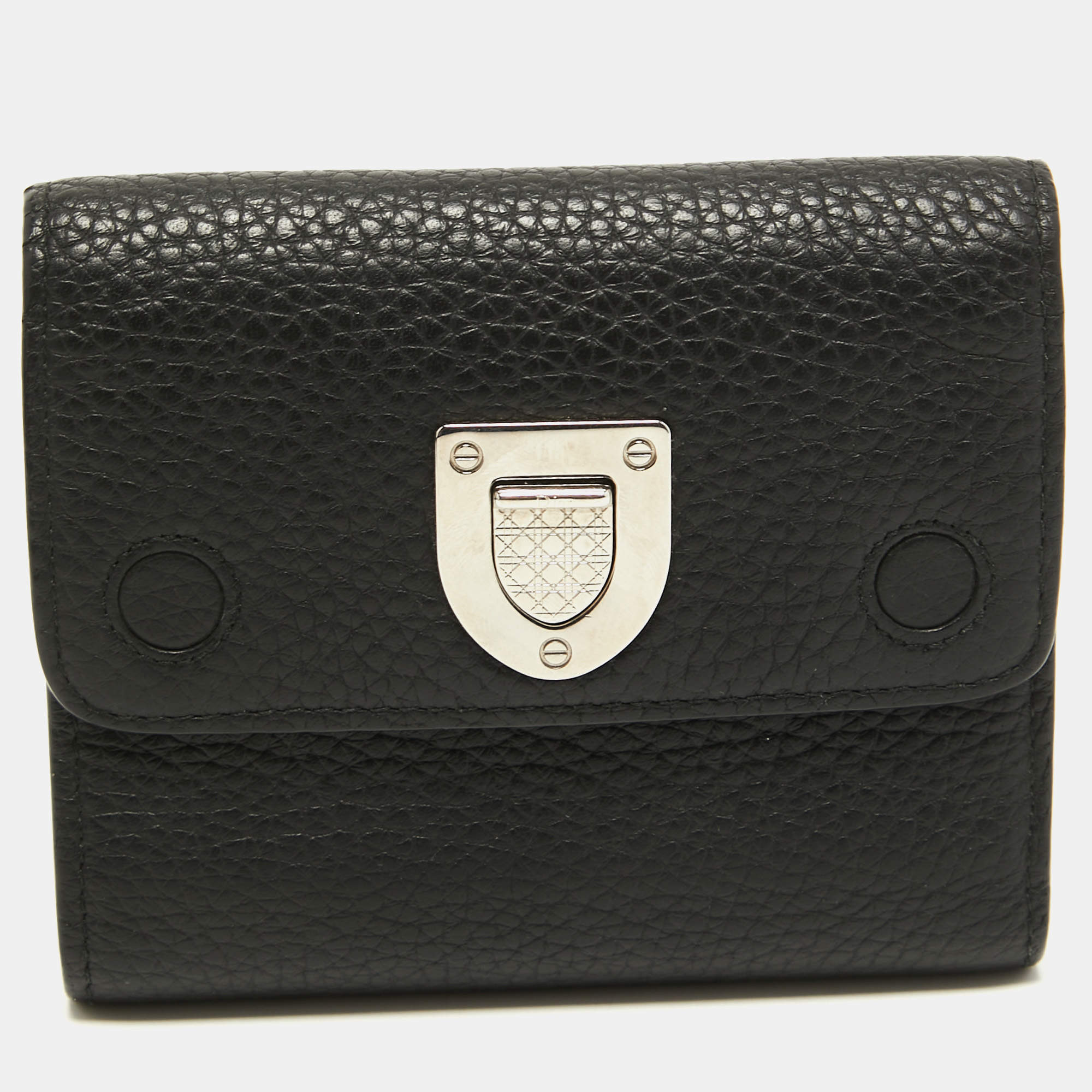 Pre Owned Dior Black Leather Diorama Trifold Wallet
