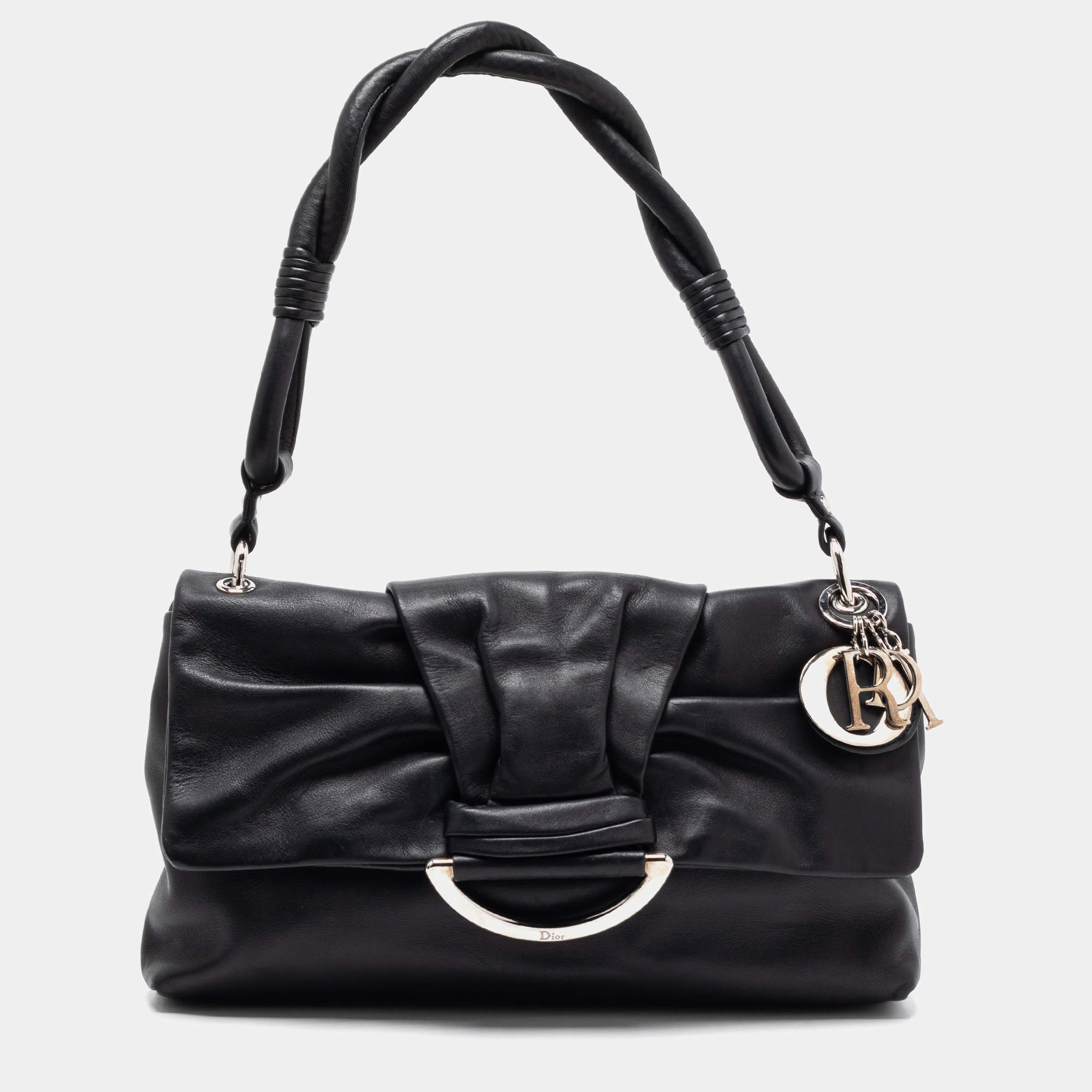 Pre Owned Dior Black Leather Demi Lune Flap Shoulder Bag