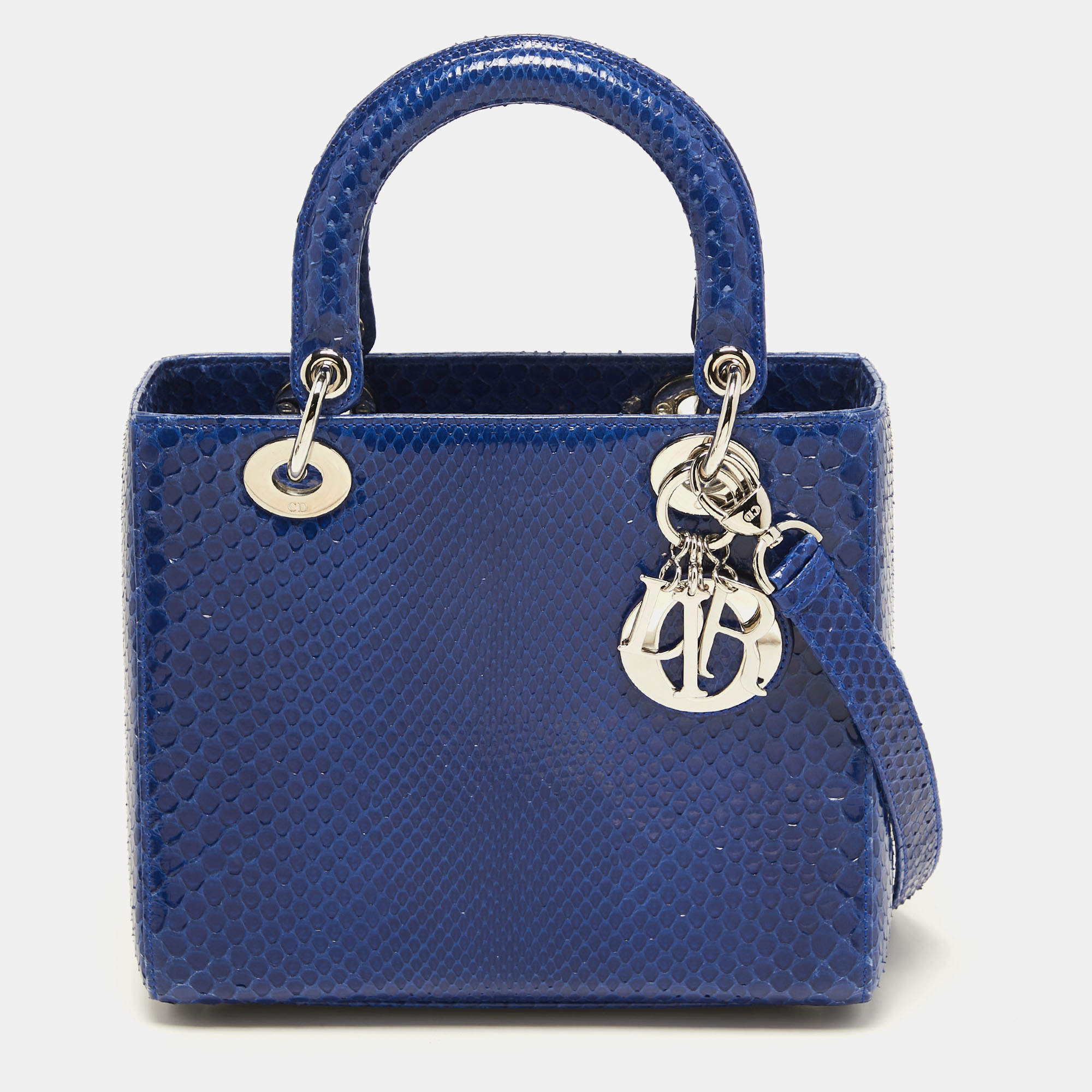 Pre Owned Dior Blue Python Medium Lady Dior Tote