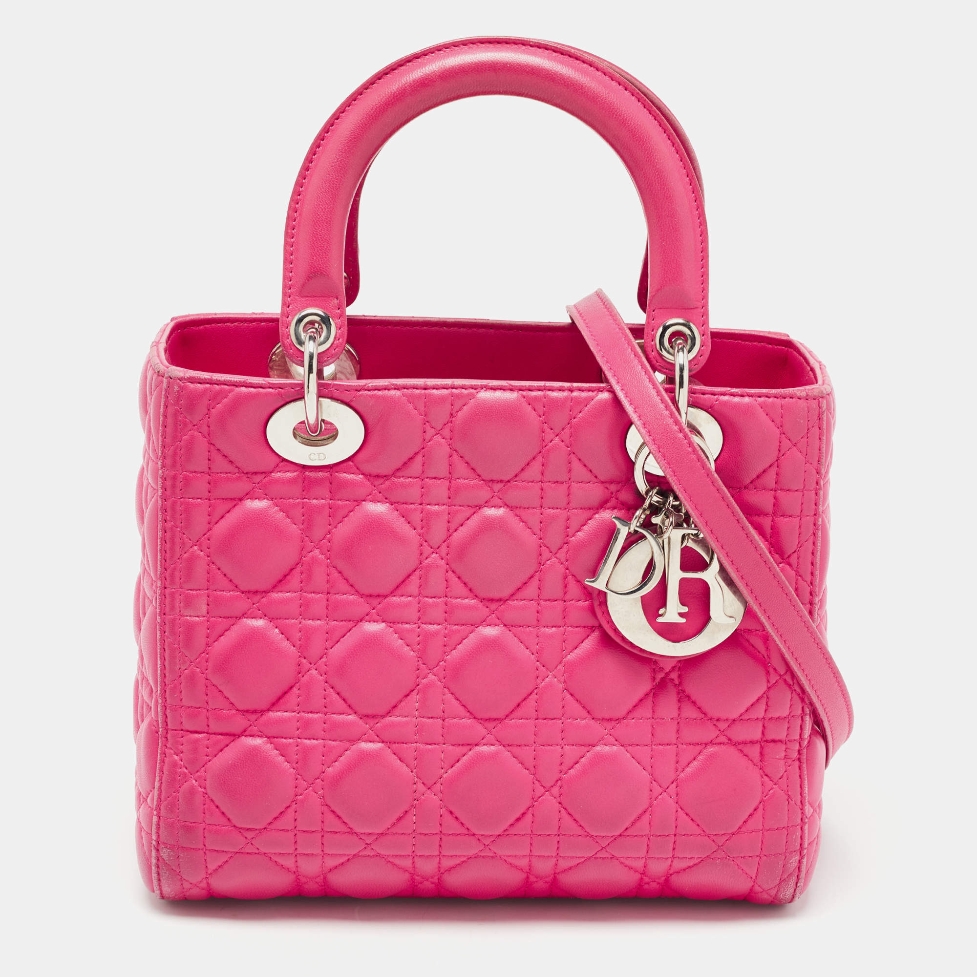 Dior Pink Cannage Leather Medium Lady Dior Tote