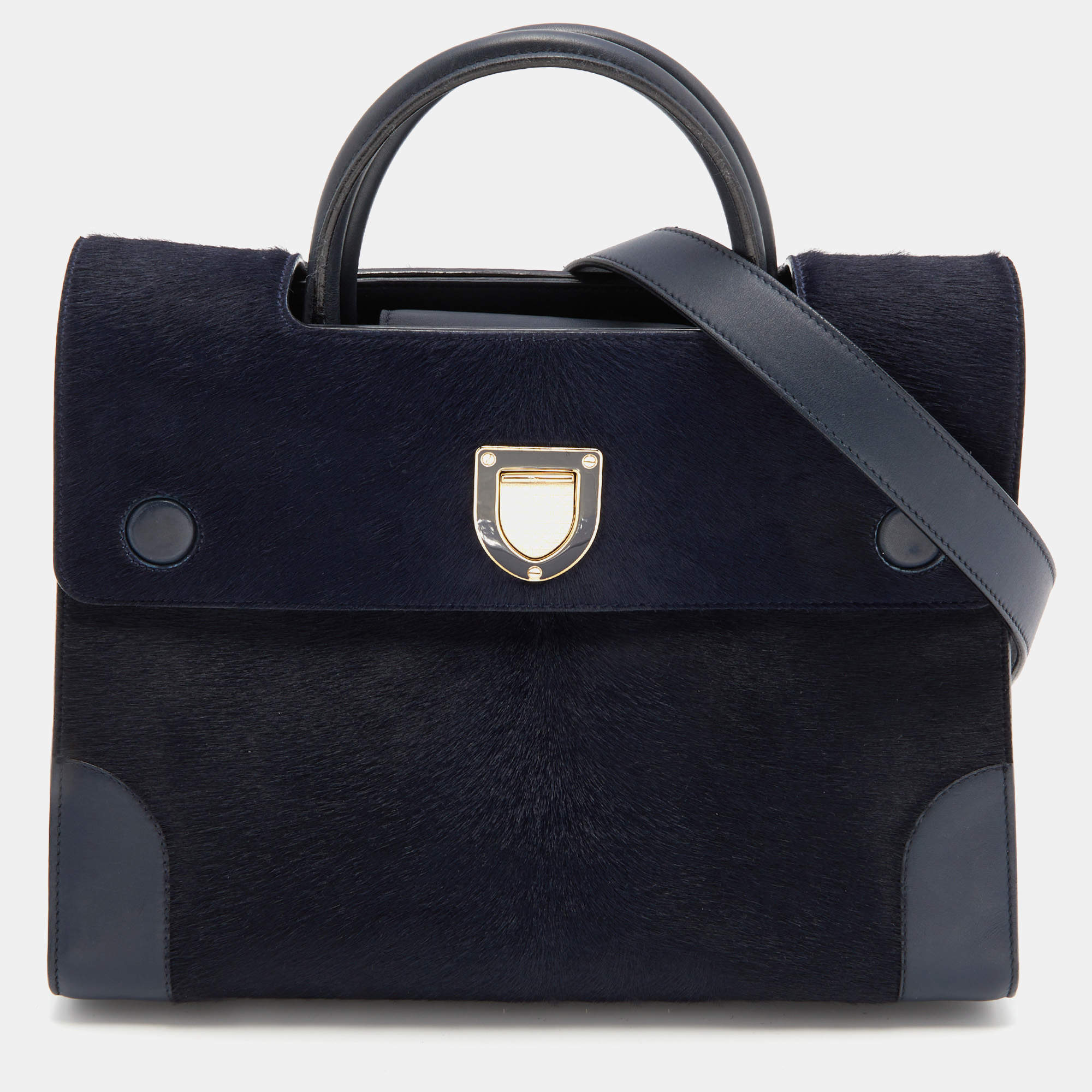 Dior Navy Blue/Brown Leather and Calf Hair Medium Diorever Tote