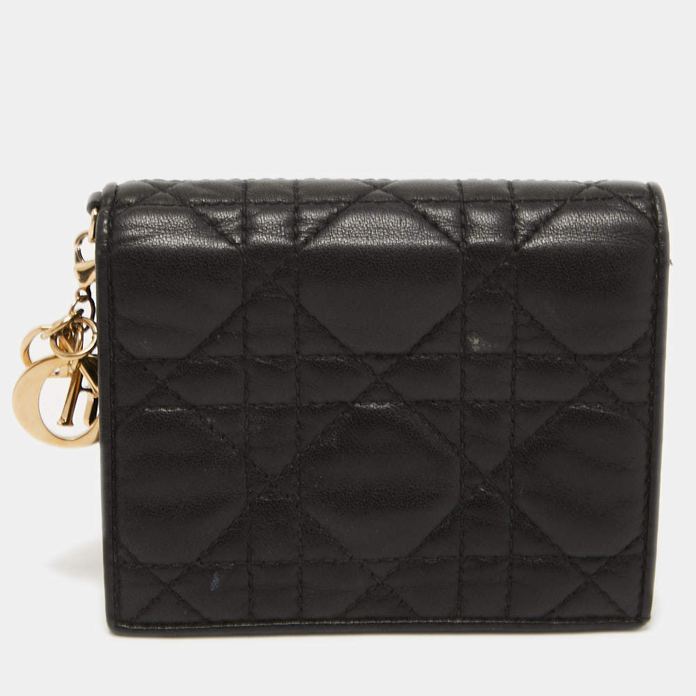 Dior Black Cannage Leather Lady Dior Card Case Dior | The Luxury Closet