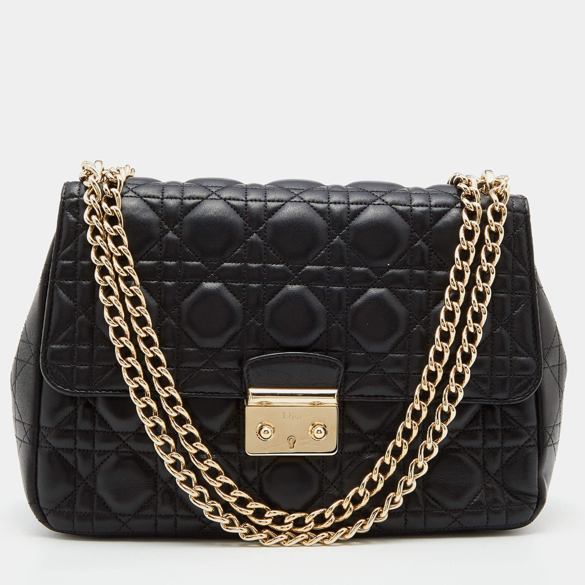 Pre Owned Dior Black Cannage Leather Miss Dior Flap Chain Bag