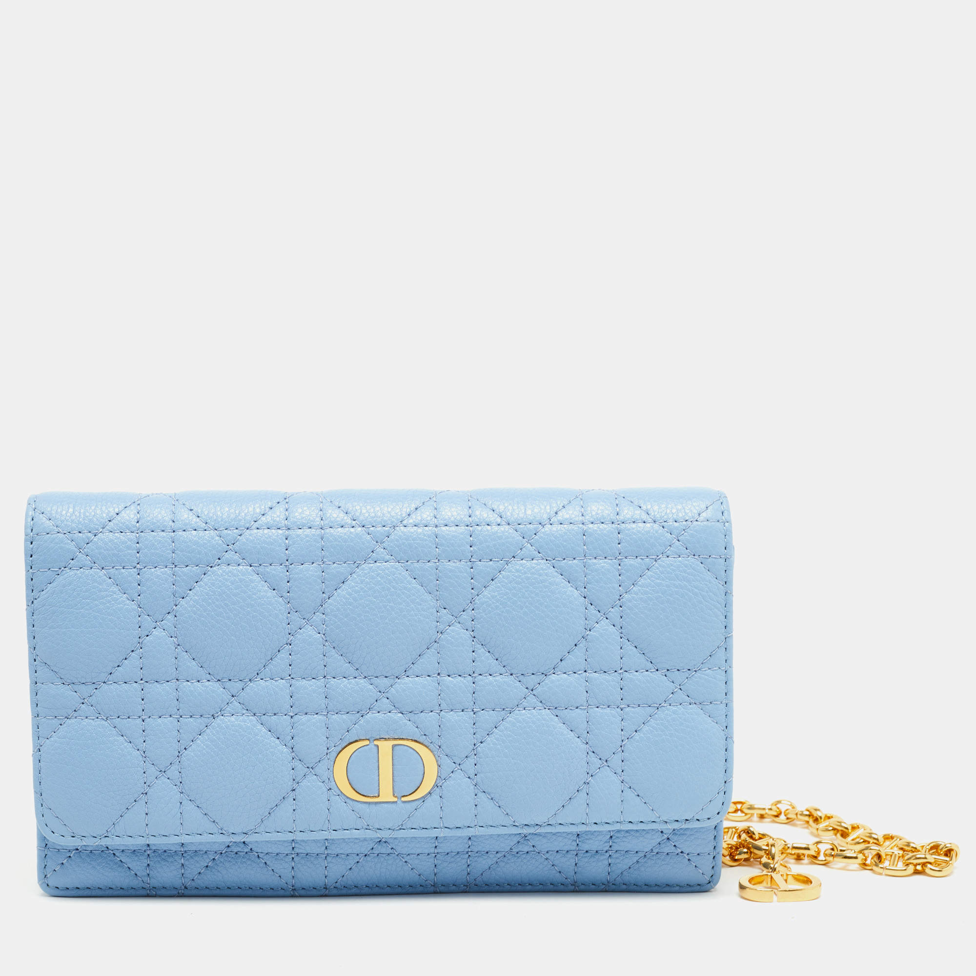 Pre Owned Dior Light Blue Cannage Leather Caro Belt Pouch with Chain
