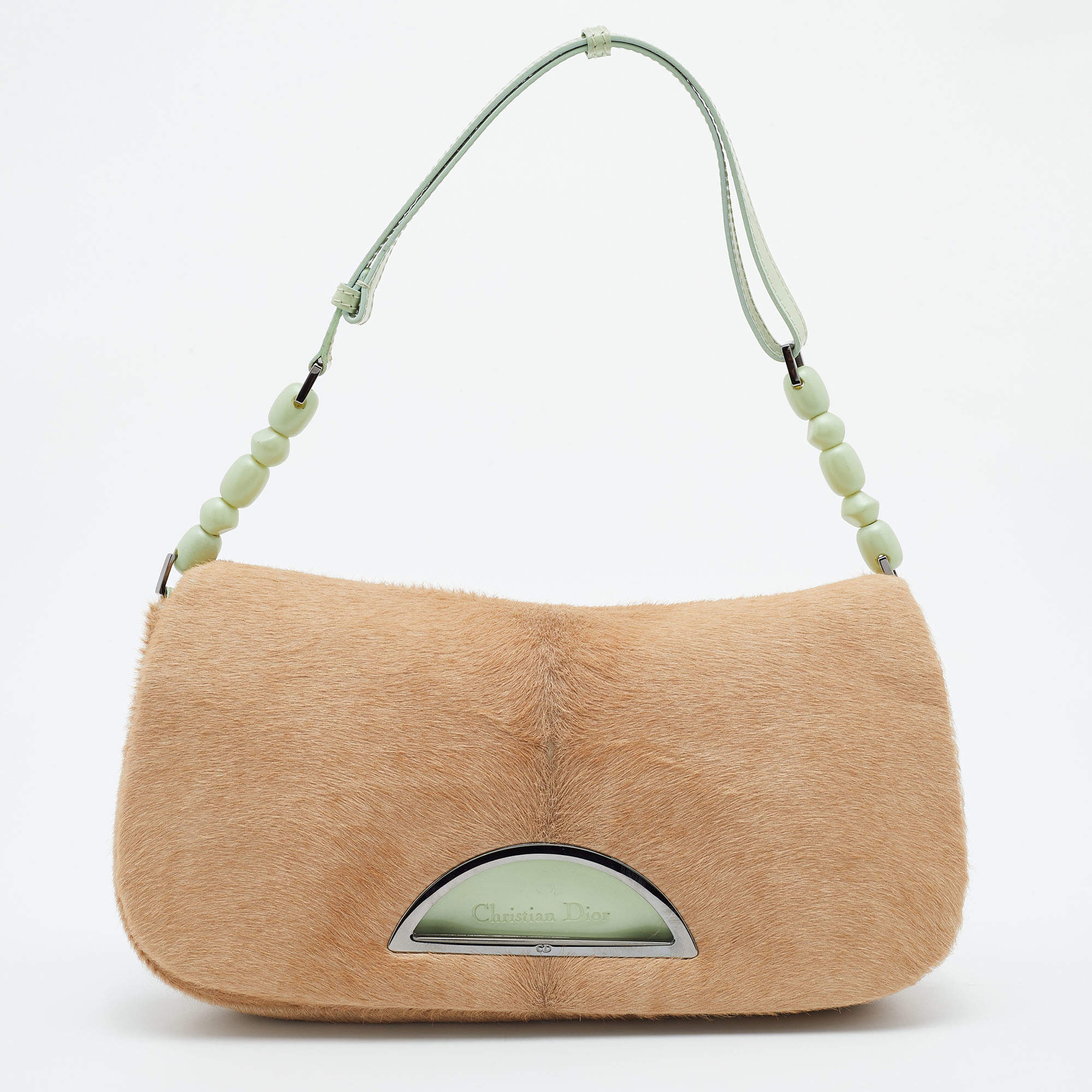 Pre Owned Dior Beige/Green Calfhair and Patent Leather Malice Shoulder Bag