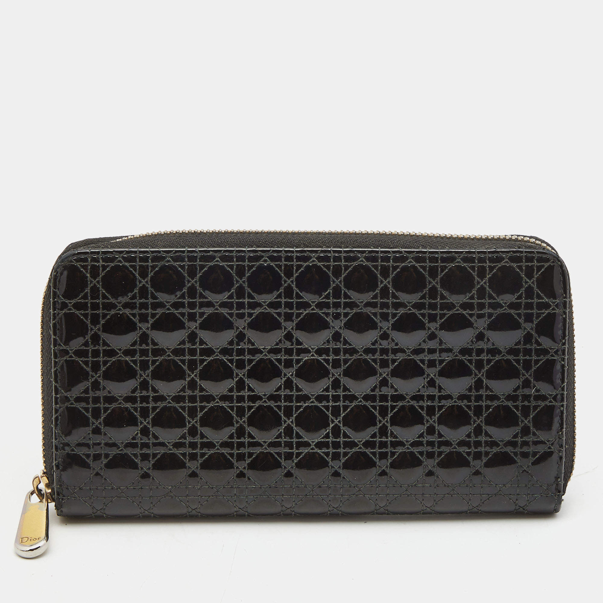 Pre Owned Dior Black Cannage Patent Leather Lady Dior Continental Wallet